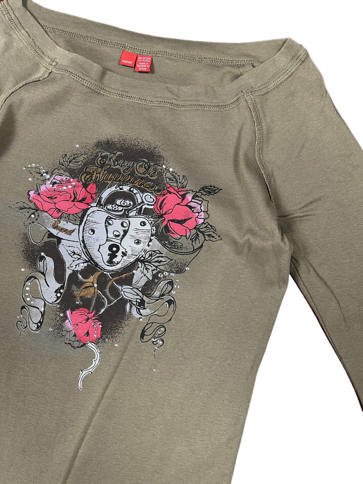 Y2k Esprit Long Sleeve Top Khaki - XS