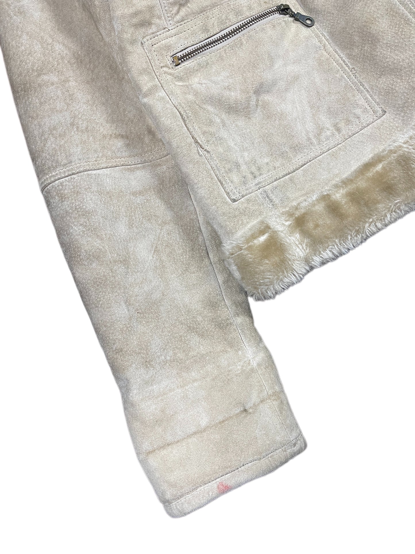 Vintage Naf Naf Wild Leather Jacket Cream - XL
