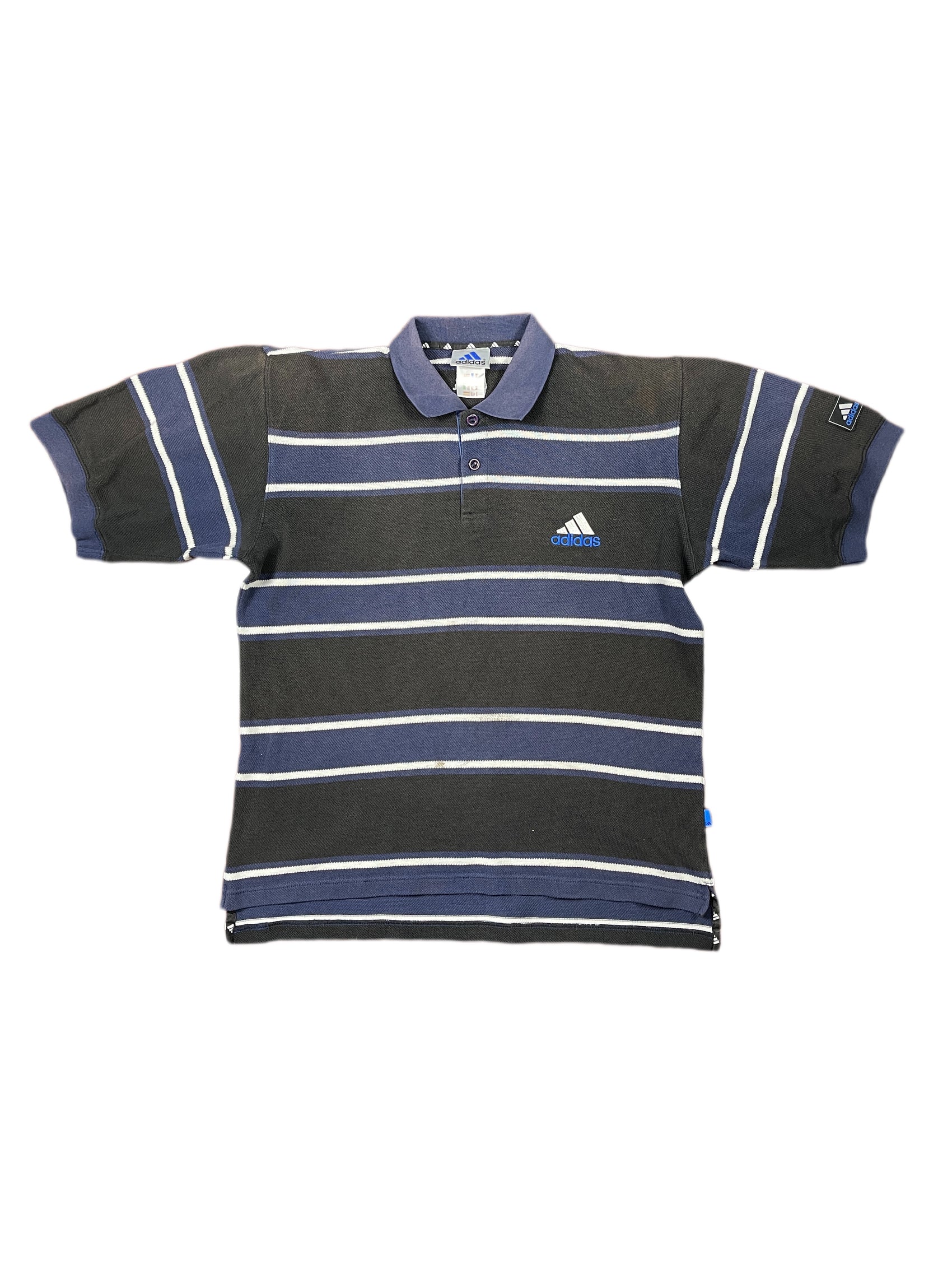 Vintage Adidas Polo Shirt Black White - L