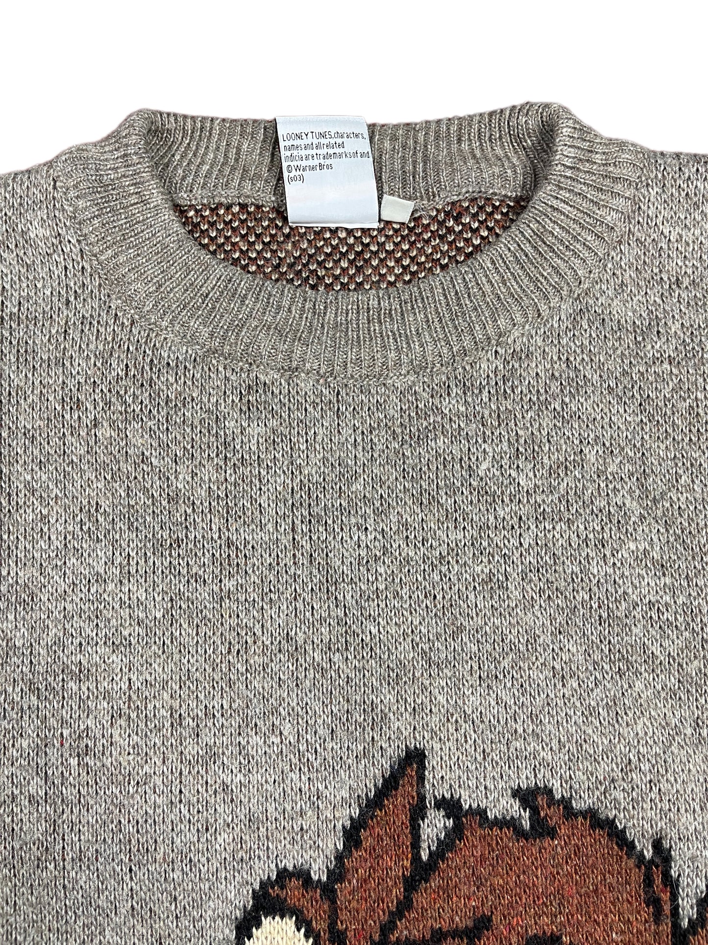 Vintage Warner Bros 2003 Looney Tunes Tasmanian Devil No Comment Knitted Sweatshirt Gray Brown - XL