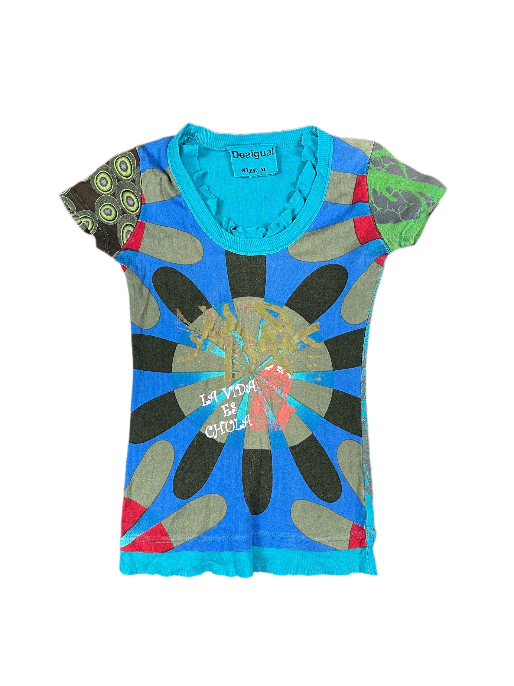 Y2k Desigual Short Sleeve Top Blue - M