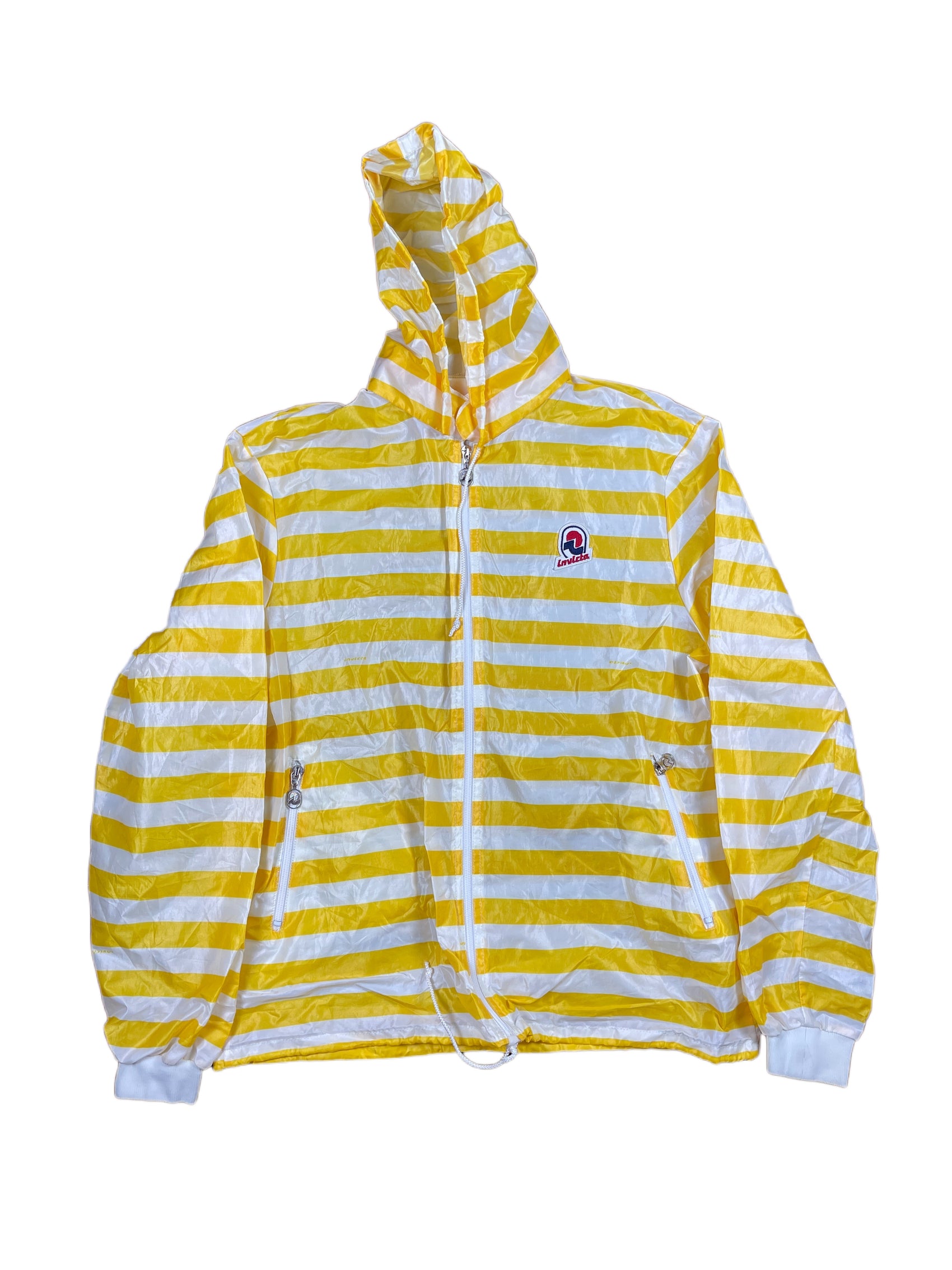 Vintage Invicta Rain Jacket Striped Yellow White - L