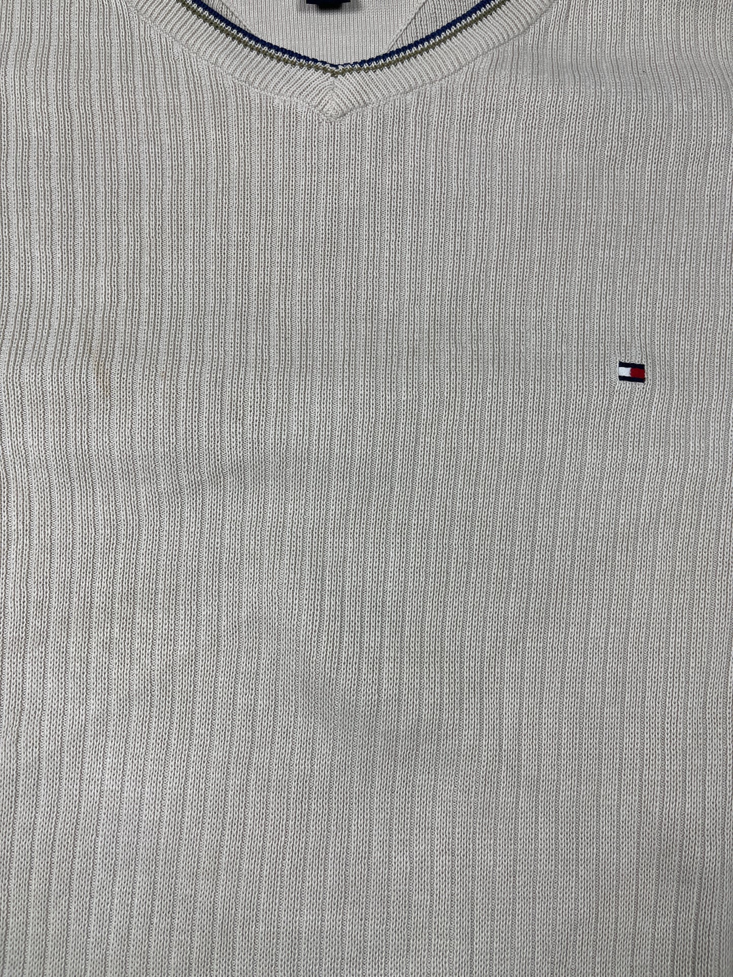 Y2k Tommy Hilfiger Knitted Sweatshirt Beige Cream XL