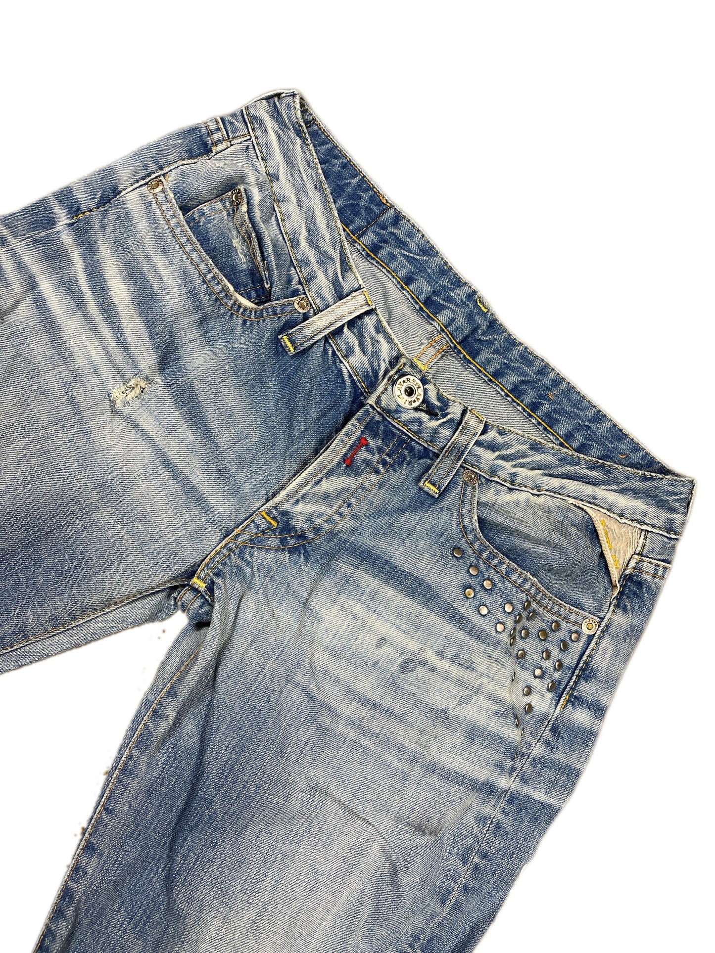 Y2k Replay Low Waist Flared Denim Pants Blue White - S