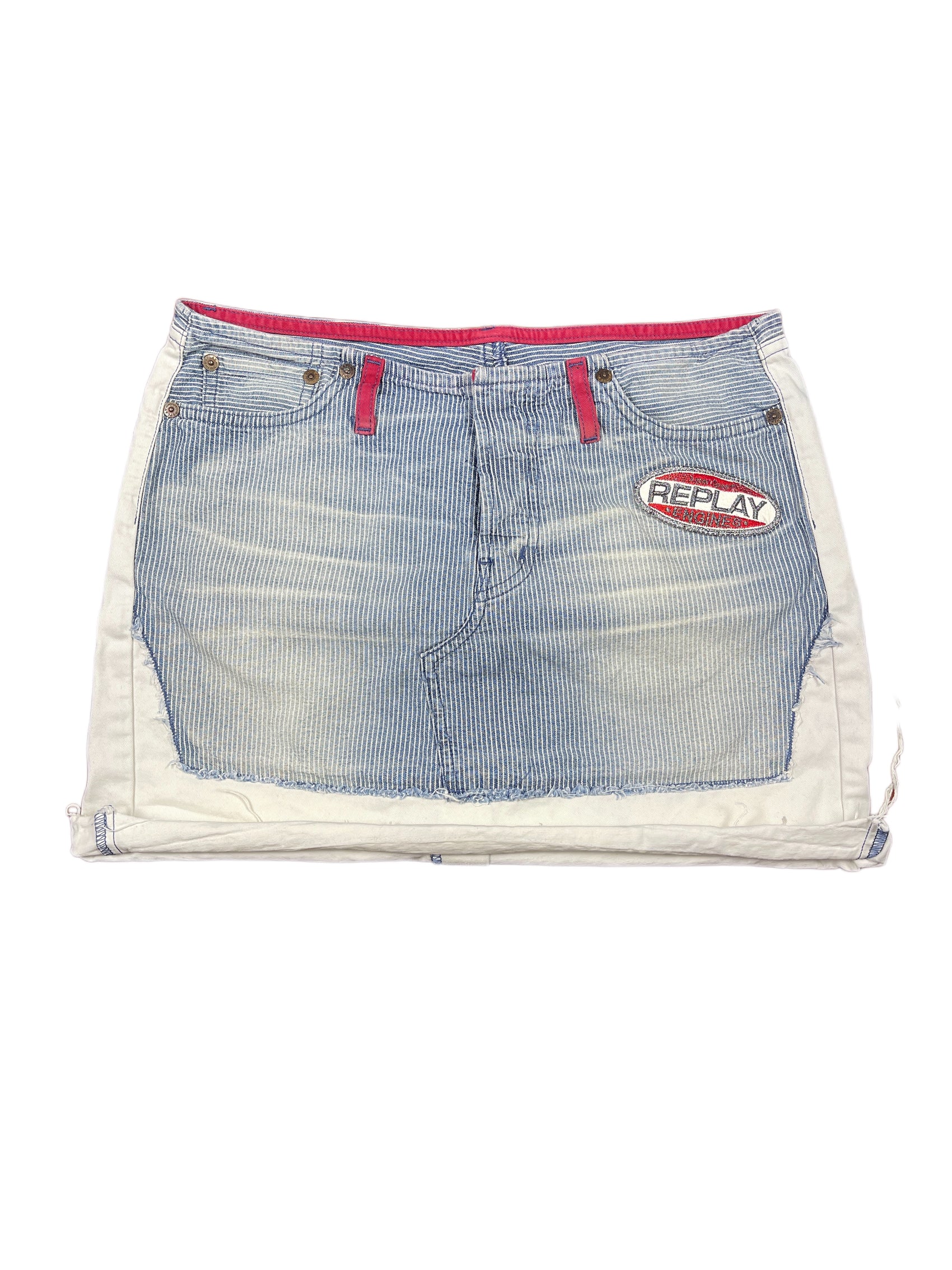Y2k Replay Denim Skirt Blue White - M