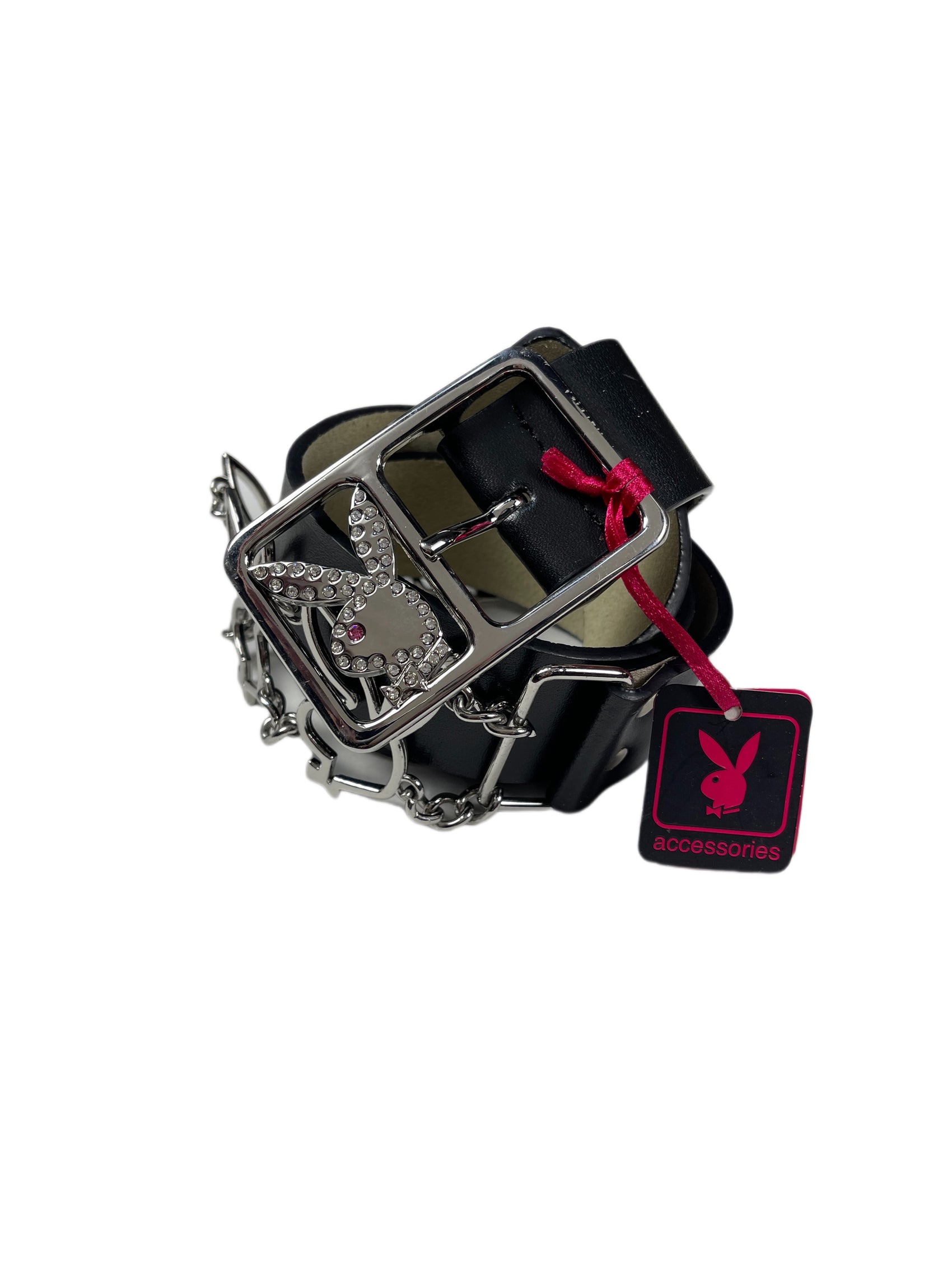 Y2k Playboy Leather and Chain Plug Belt Black 2004