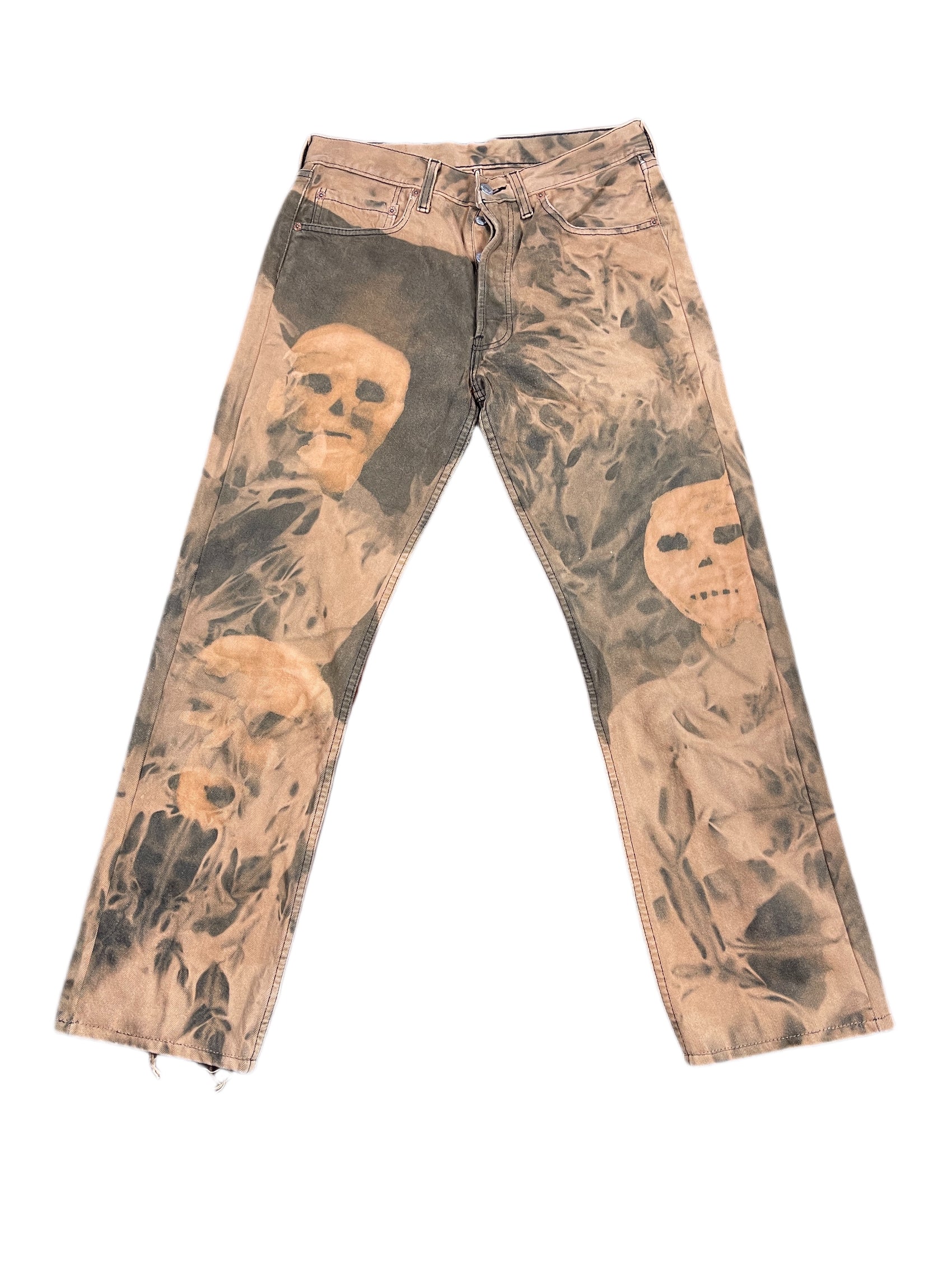 Vintage Levi's 501 Denim Pants Custom Faces Bleached Brown S/M