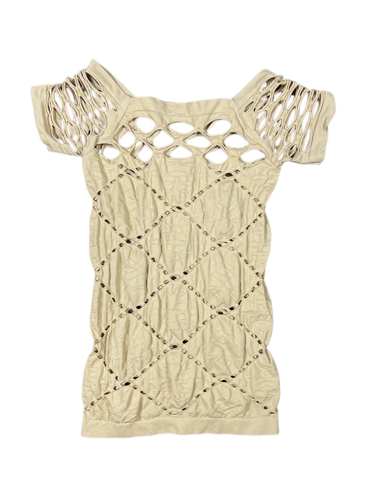 Y2k See Through Short Sleeve Top Beige - S