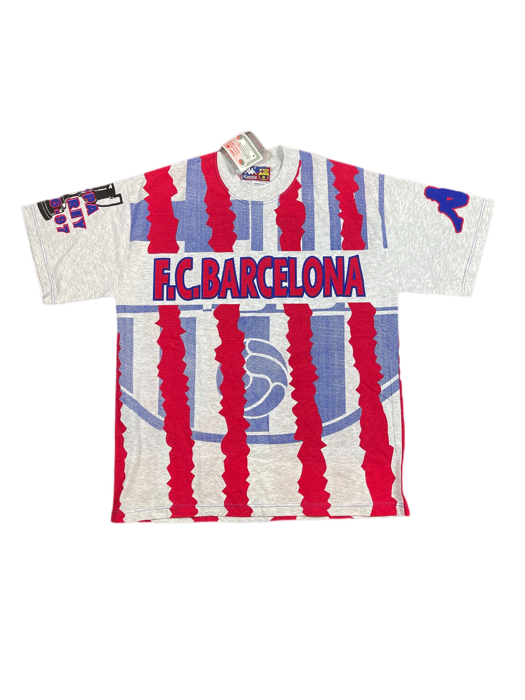 Vintage FC Barcelona 1996-1997 Copa Del Rey Kappa T-Shirt Gray Multicolor - XL