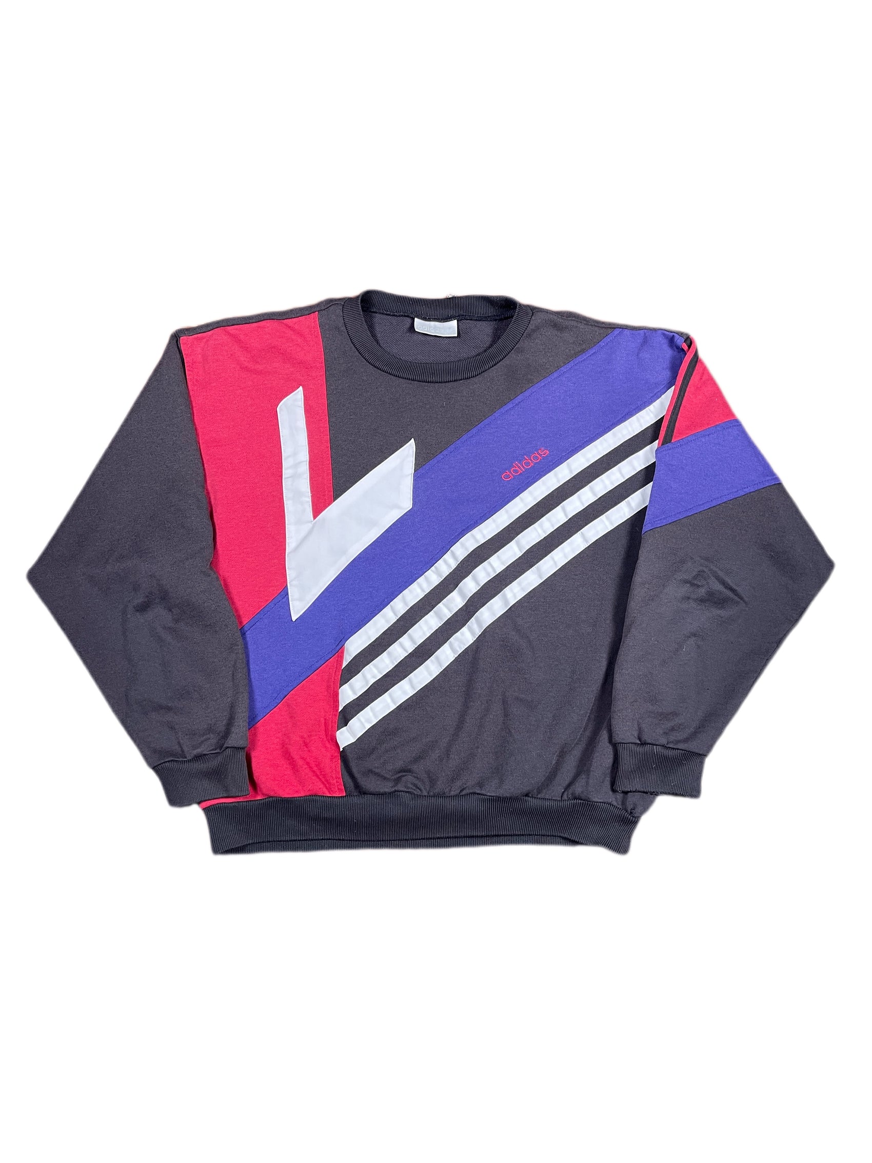 Vintage 1990s Adidas Sweatshirt Black Multicolor L/XL