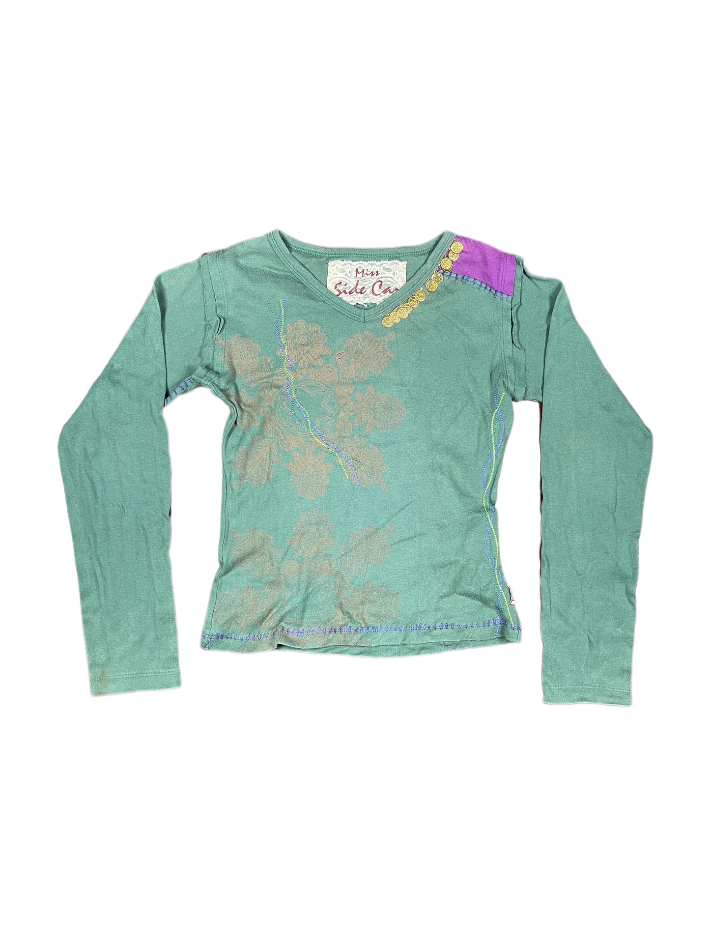 Y2k Miss Side Car Long Sleeve Top Green - S/M