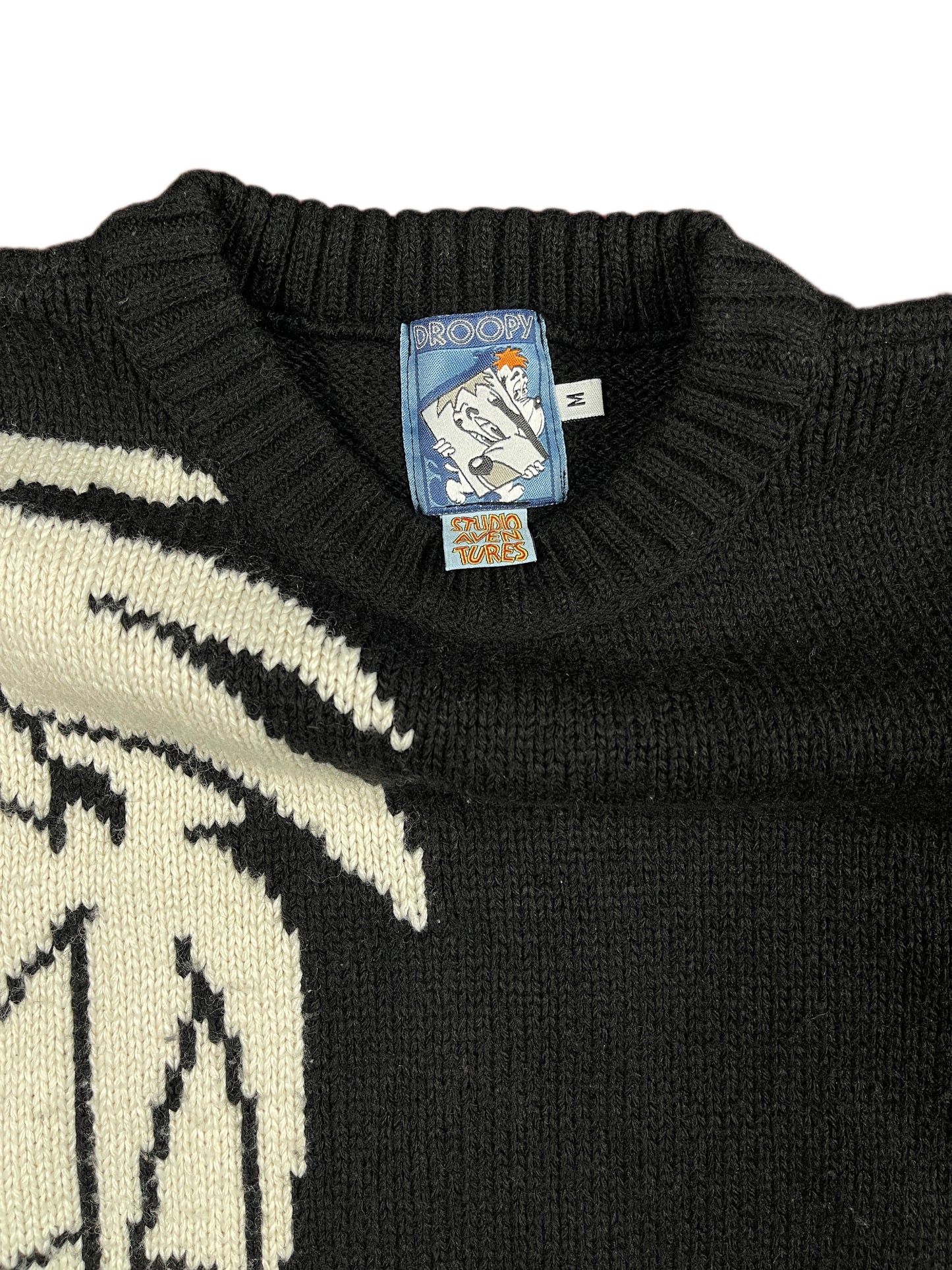 Vintage Droopy 1999 Studio Aventures Chunky Knitted Sweatshirt Black White - M