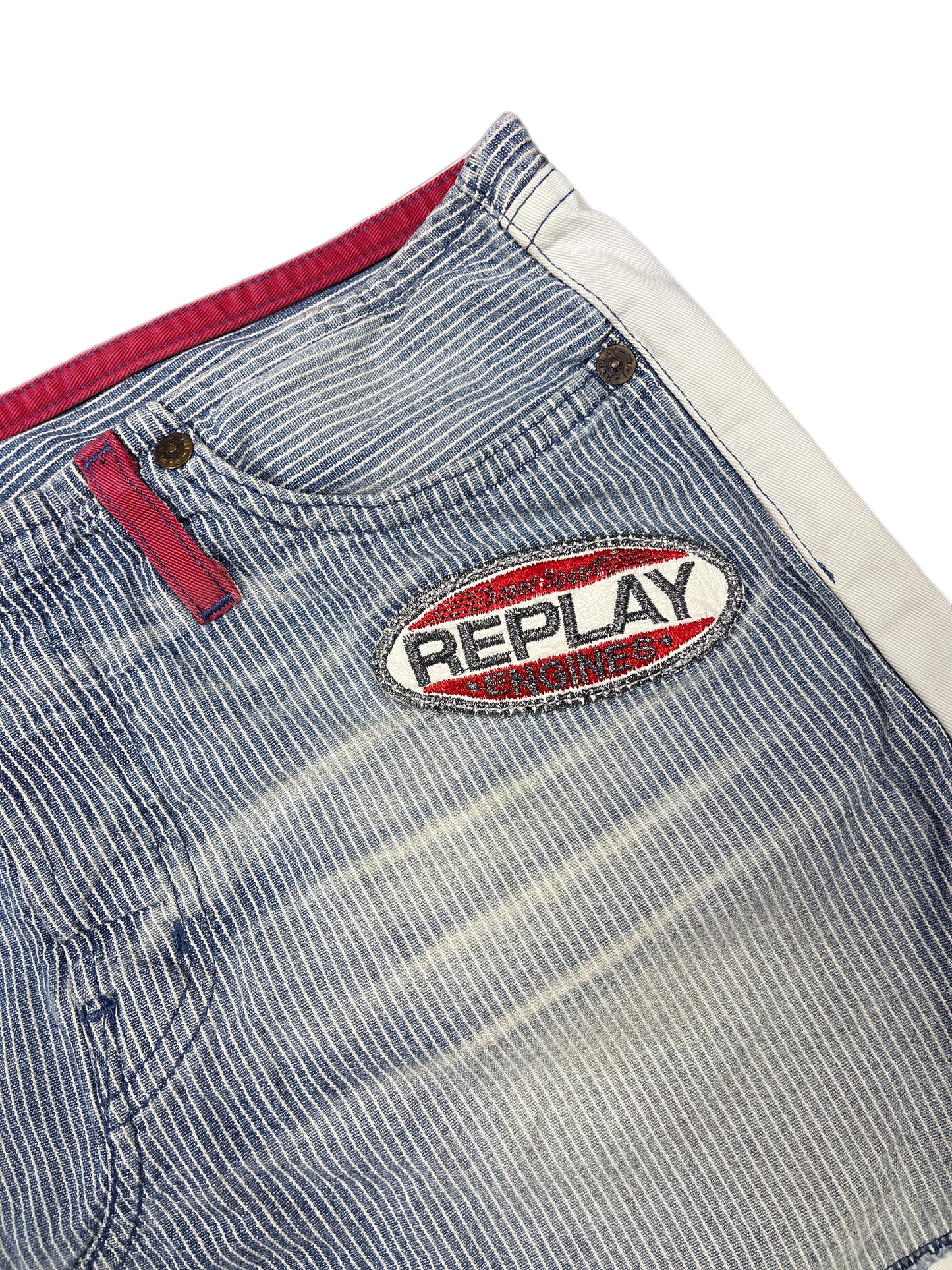Y2k Replay Denim Skirt Blue White - M