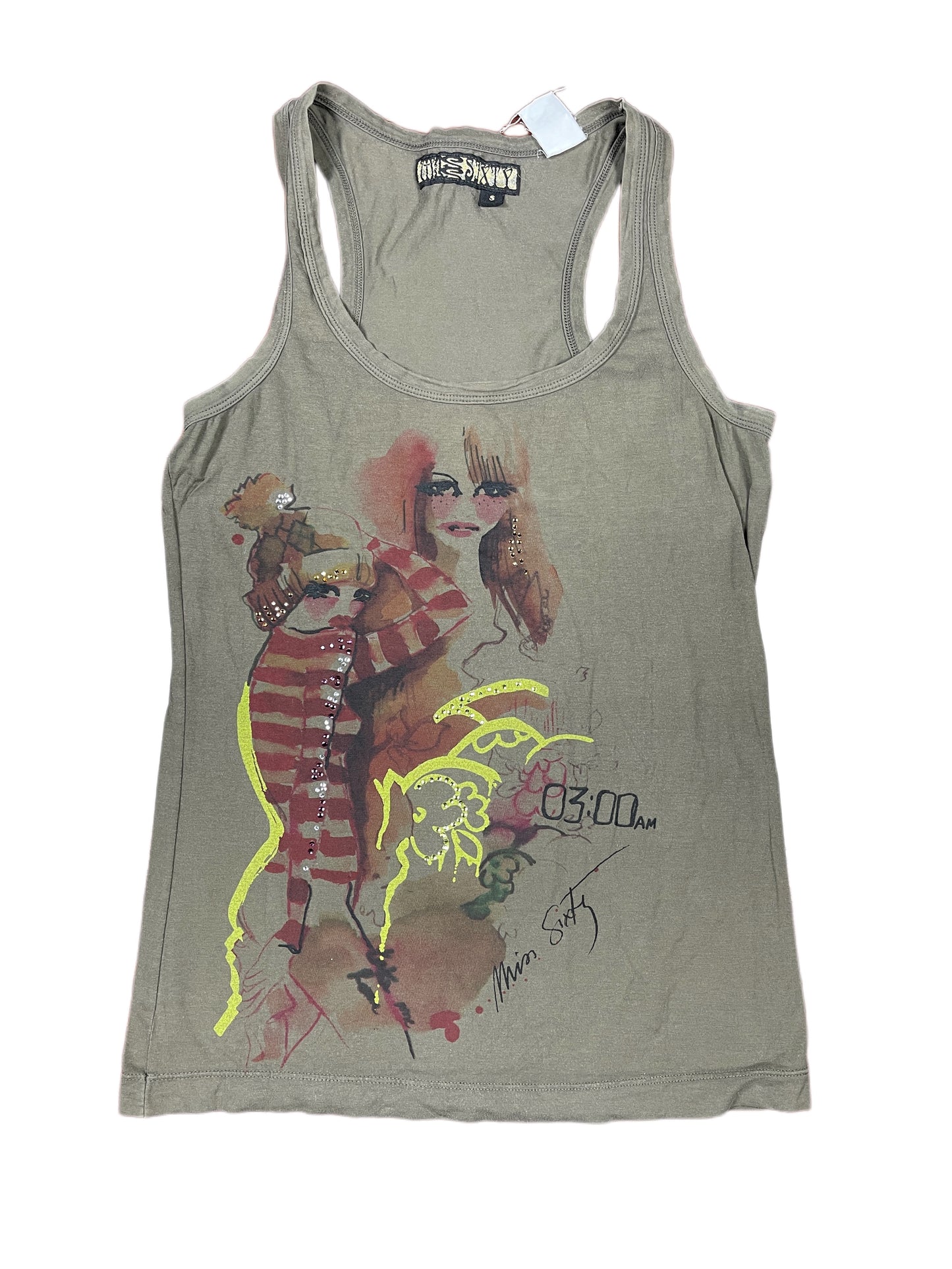 Y2k Miss Sixty Sleeveless Top Khaki - S