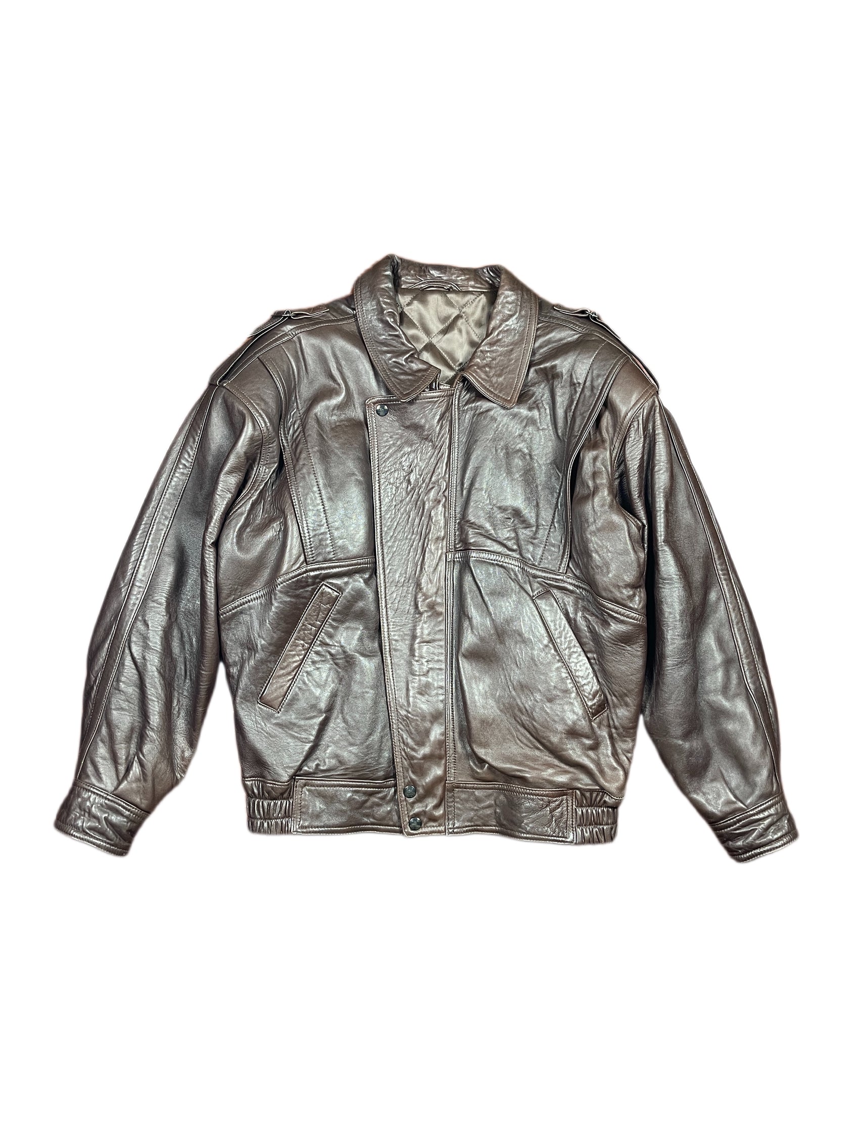 Vintage Carlop Bomber Leather Jacket Brown - M