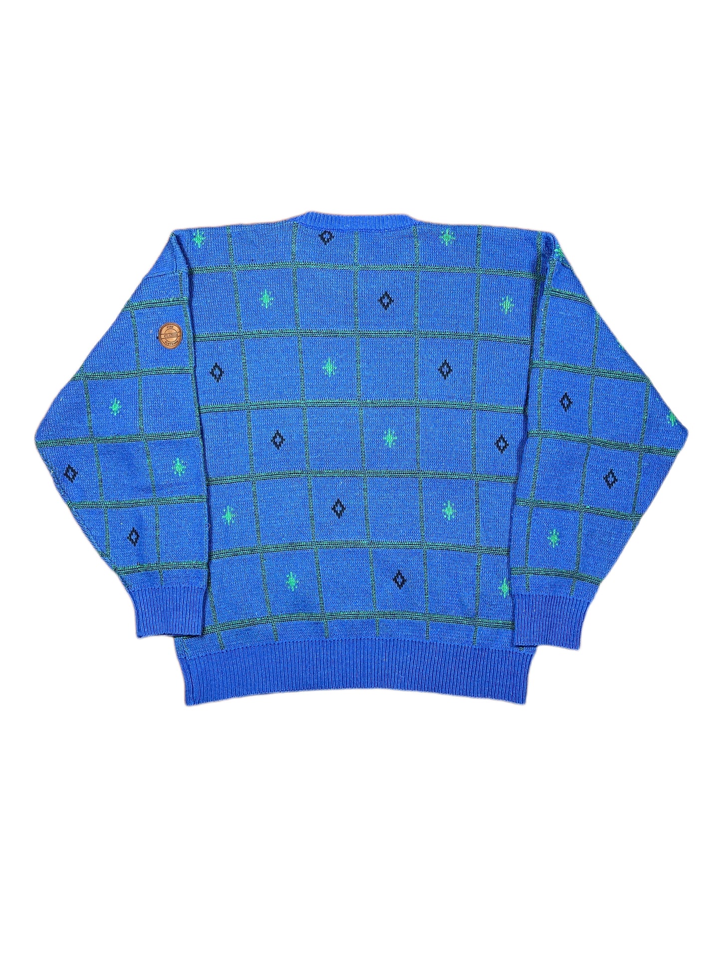 Vintage Claxon Knitted Sweatshirt Blue Green - L