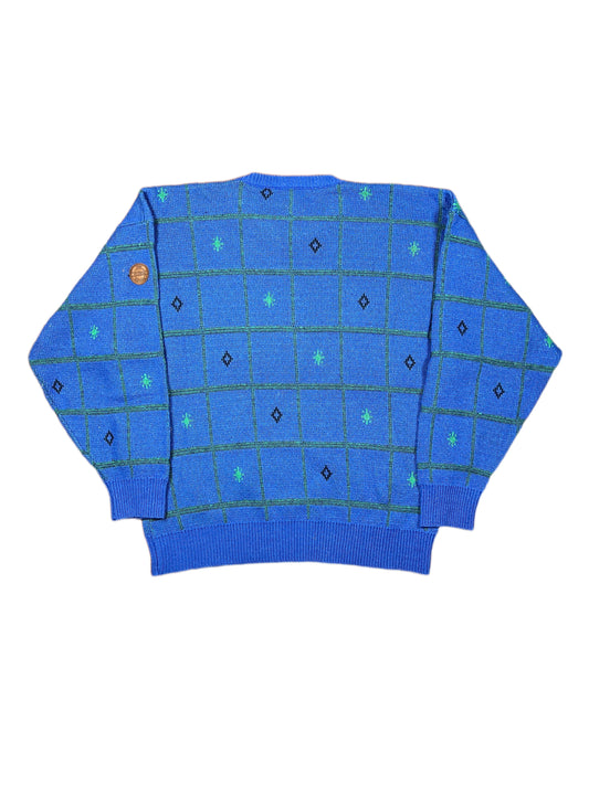 Vintage Claxon Knitted Sweatshirt Blue Green - L