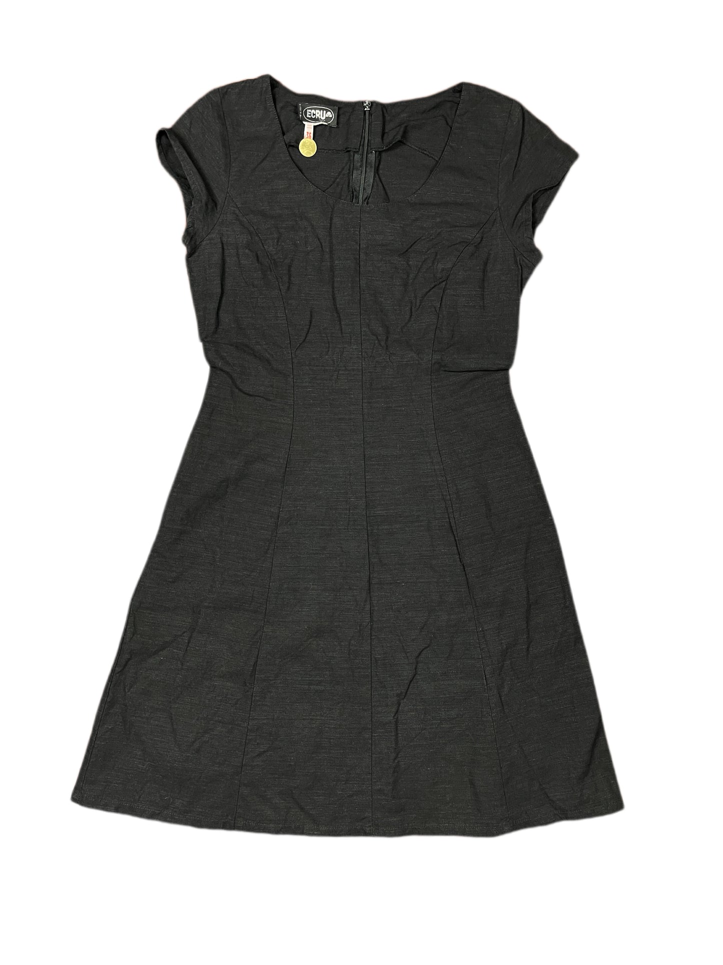 Vintage Ecru Paris Short Sleeve Dress Black - S