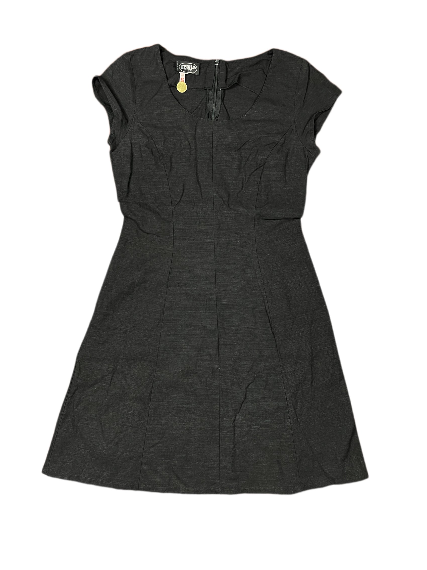 Vintage Ecru Paris Short Sleeve Dress Black - S
