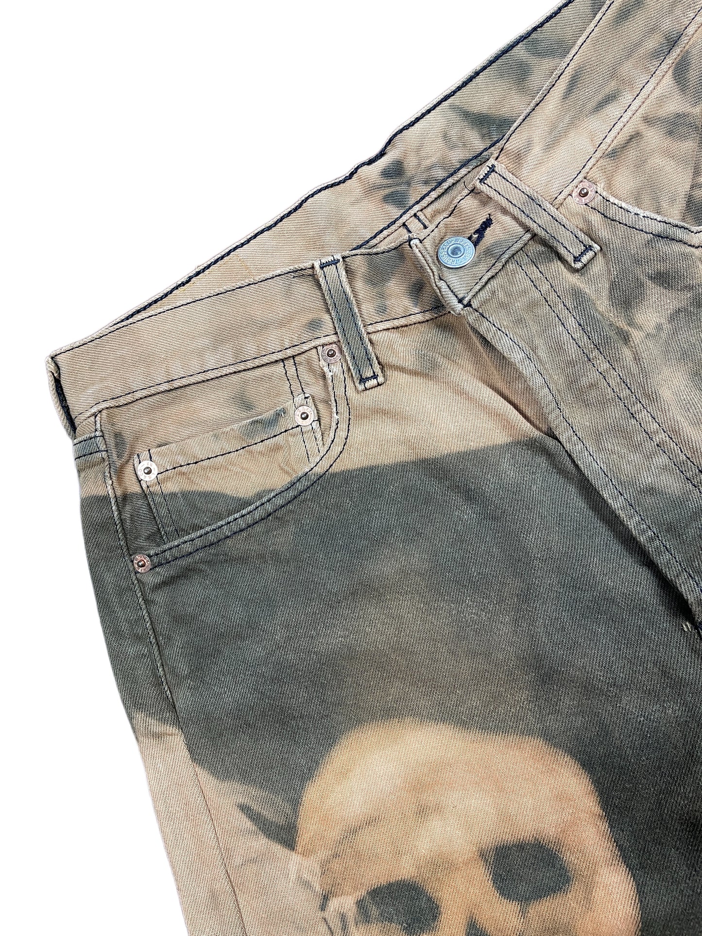 Vintage Levi's 501 Denim Pants Custom Faces Bleached Brown S/M