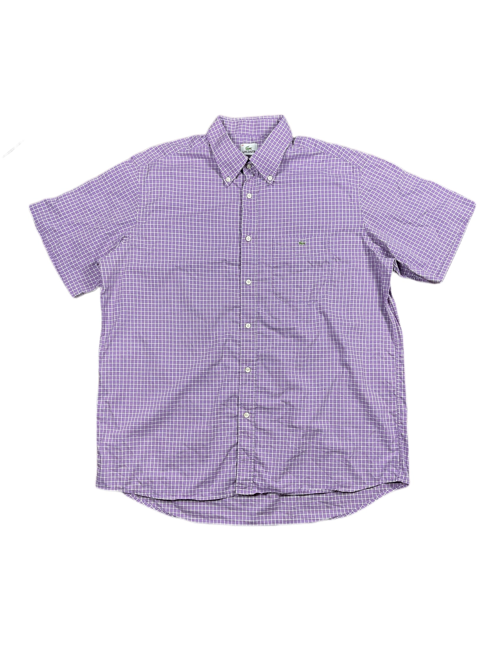 Vintage Lacoste Short Sleeve Shirt Checkered Purple White - XL