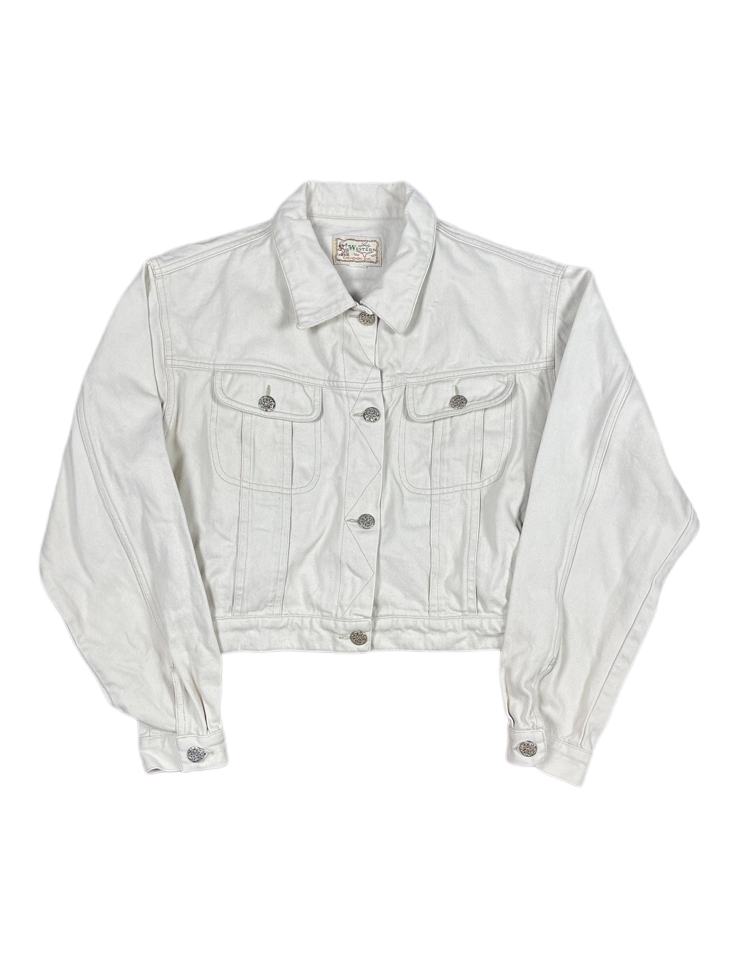 Vintage Chevignon Girl Cropped Denim Jacket White Creme - XL