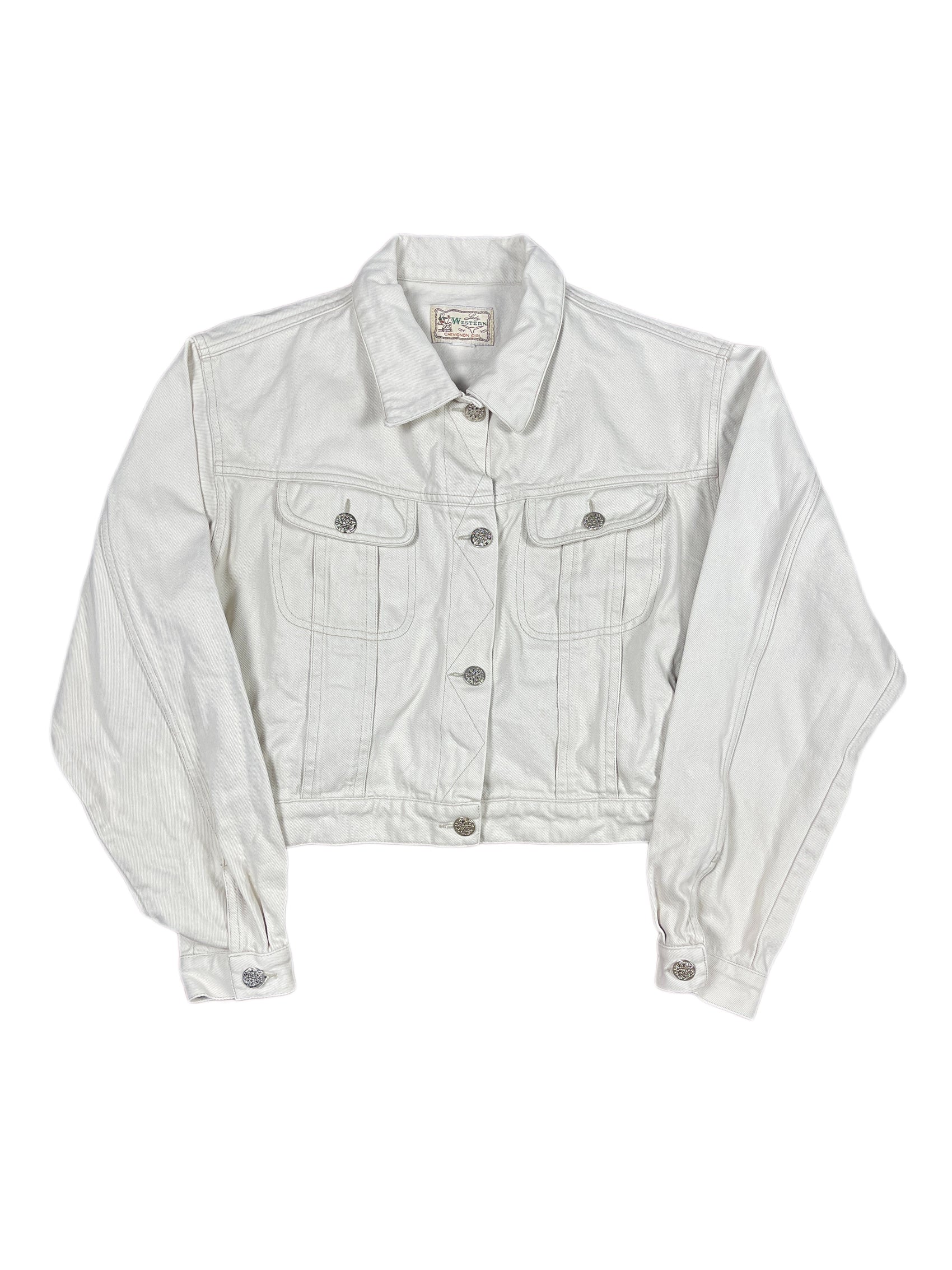 Vintage Chevignon Girl Cropped Denim Jacket White Creme - XL