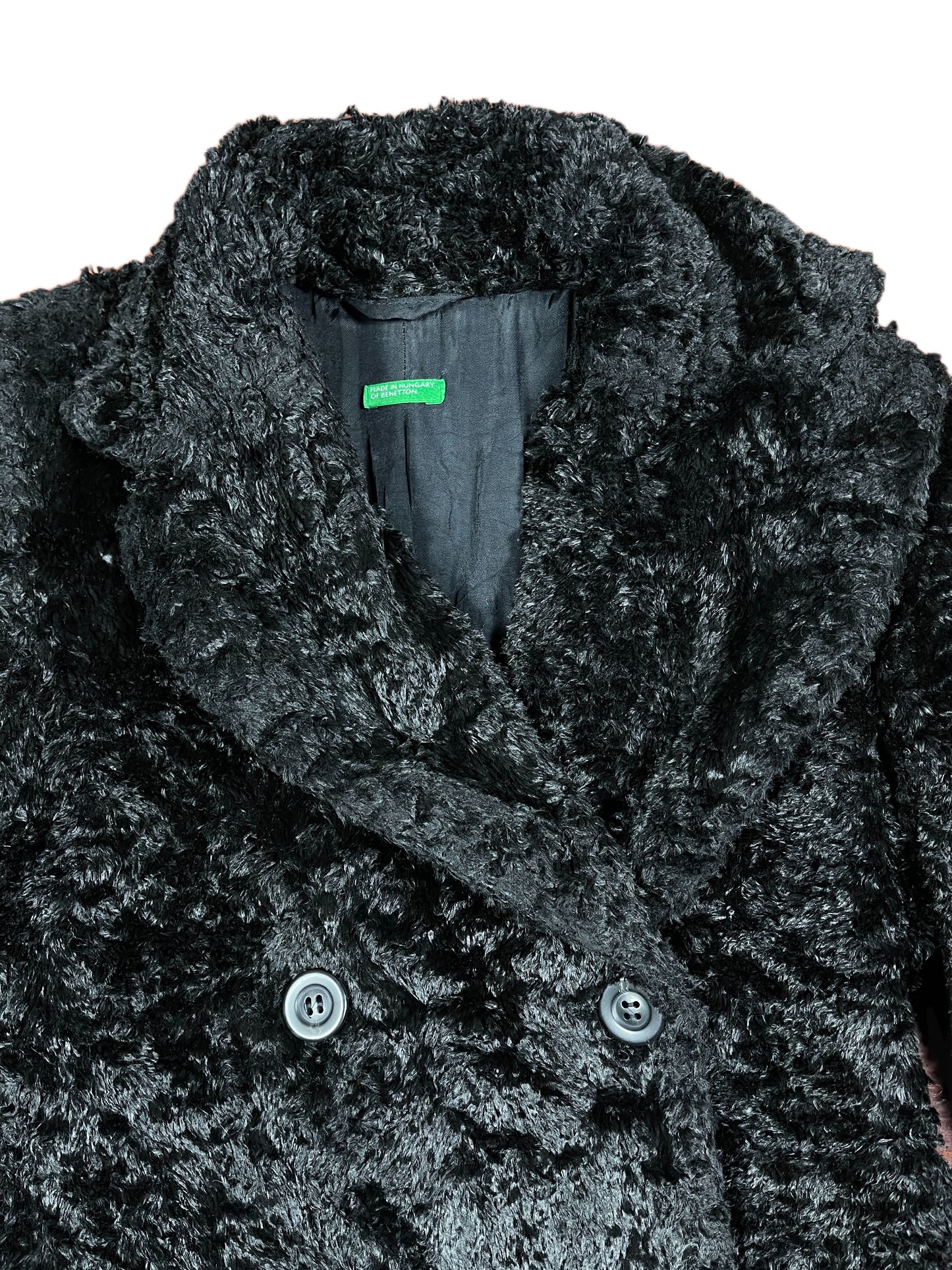 Y2k Benetton Fake Fur Coat Black - M