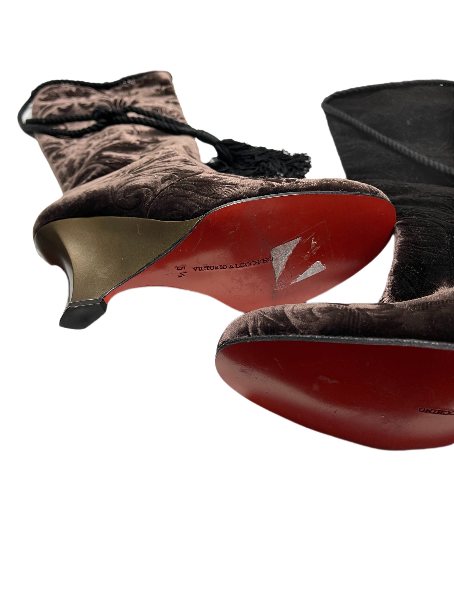 Y2k Victorio & Lucchino Knee High Velvet Brown Boots - 36