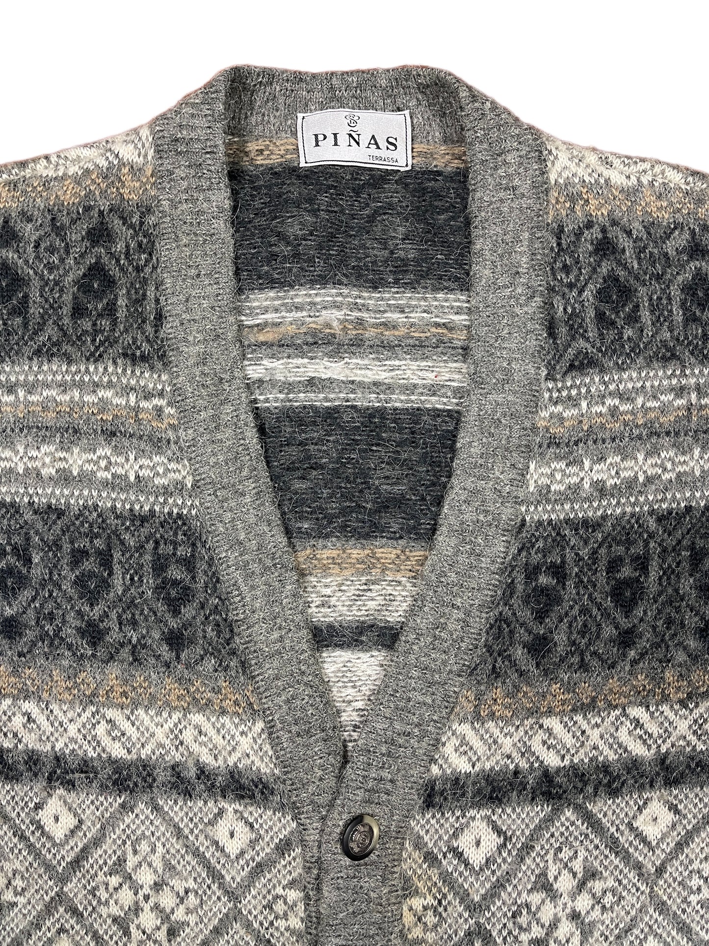 Vintage Pinas Knitted Cardigan Gray - L