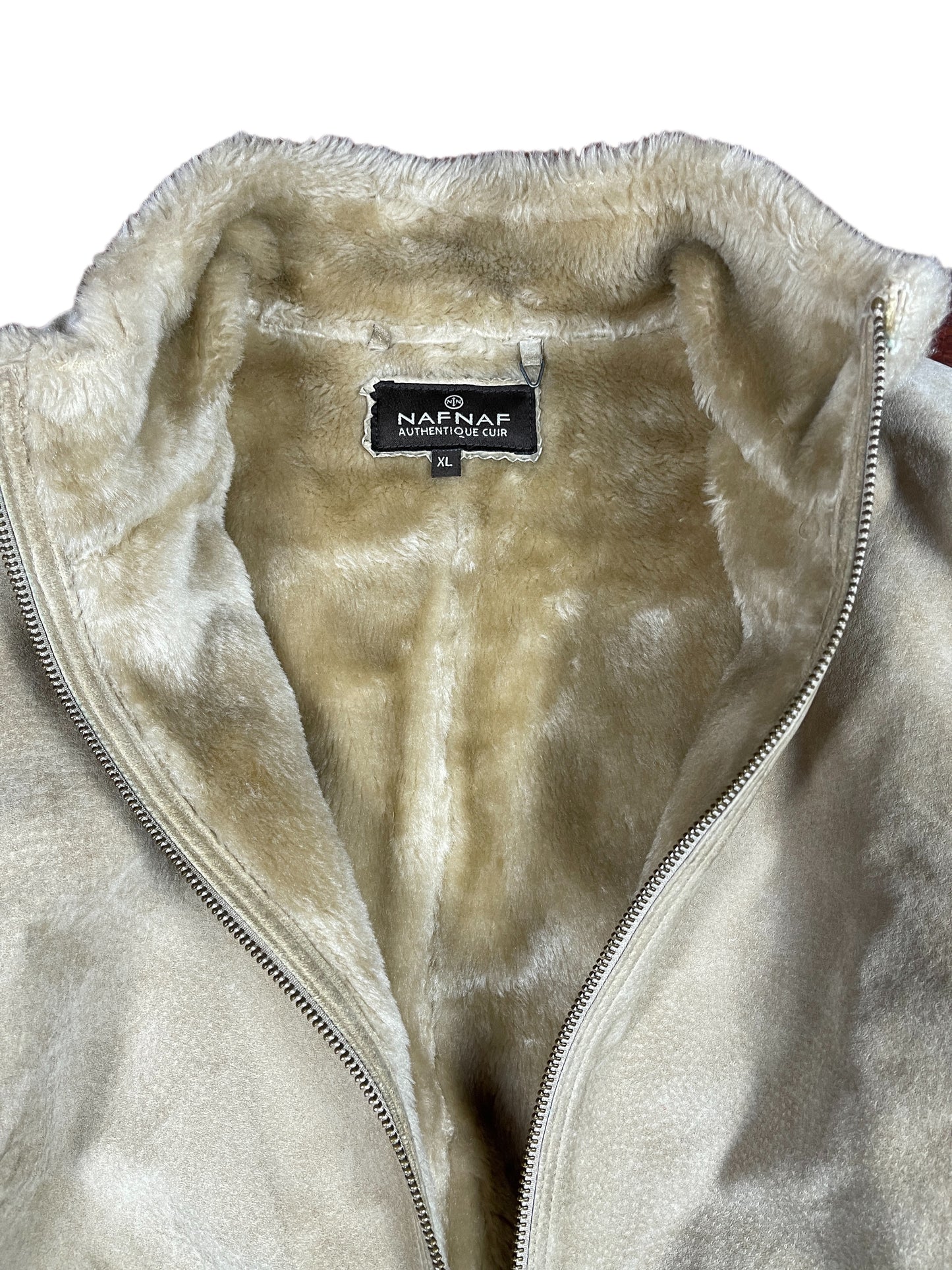 Vintage Naf Naf Wild Leather Jacket Cream - XL
