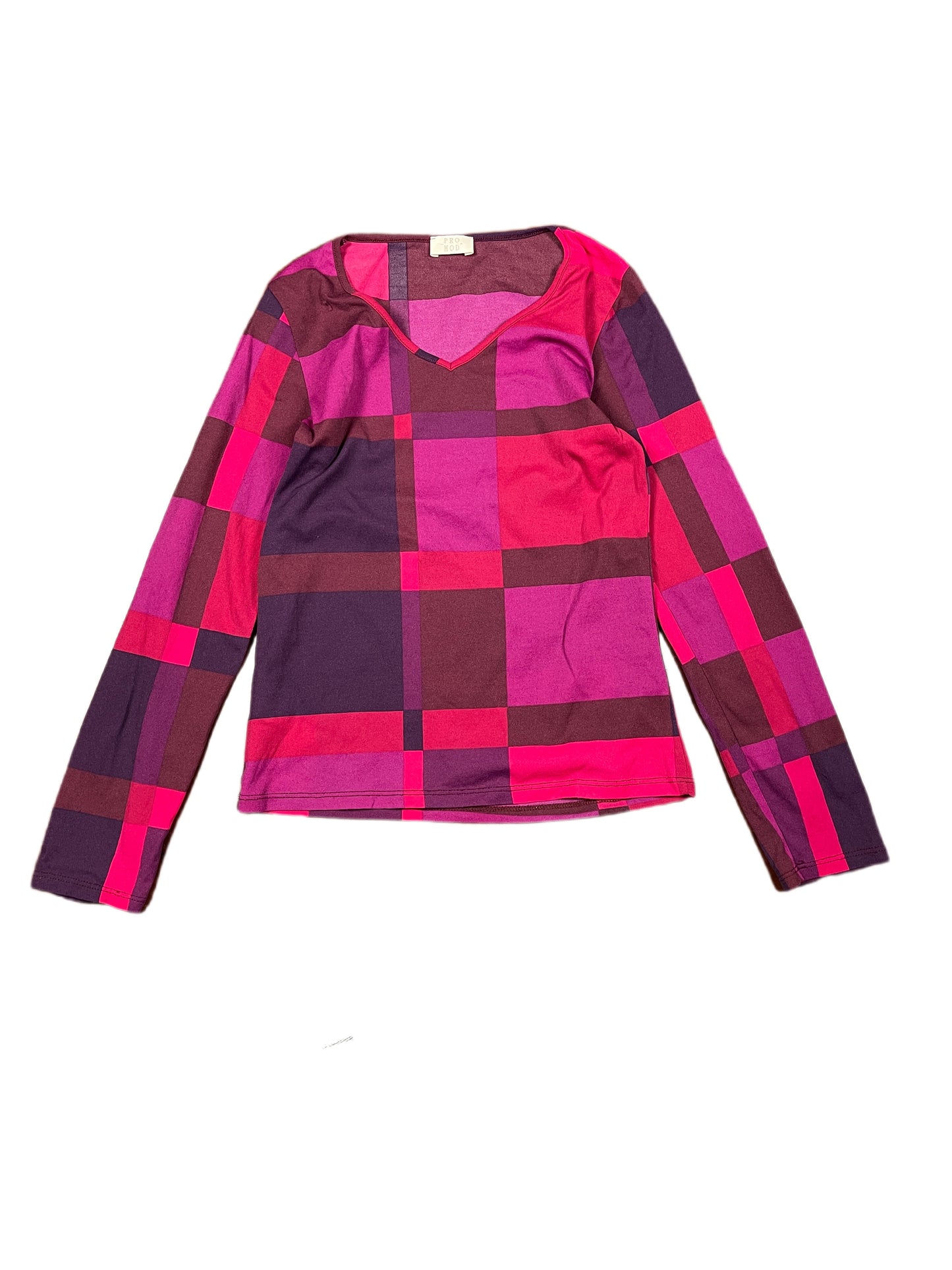 Y2k Promod Geometric Long Sleeve Top Pink Tones - S
