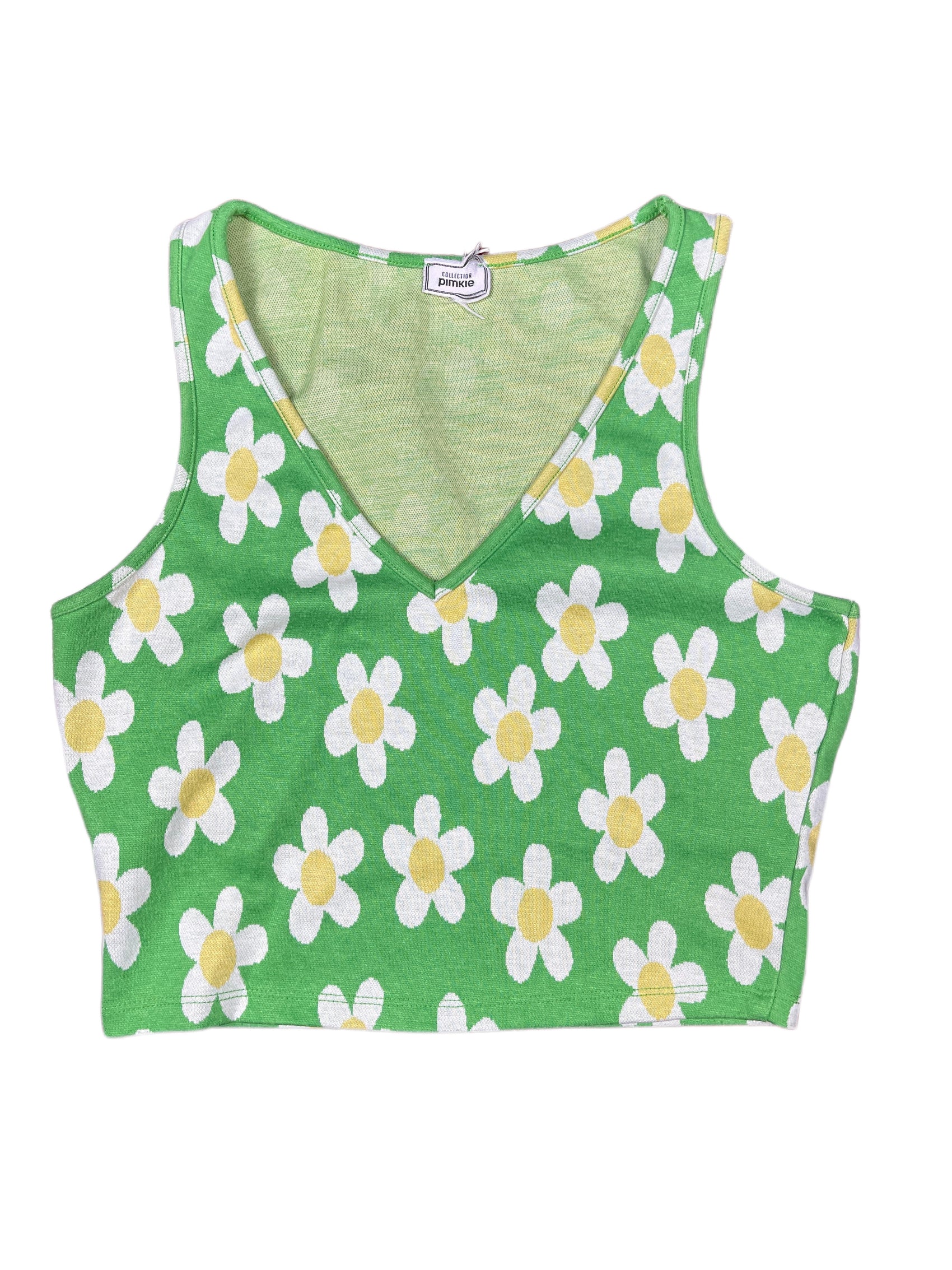 Pimkie Sleeveless Top Green Flowers - S