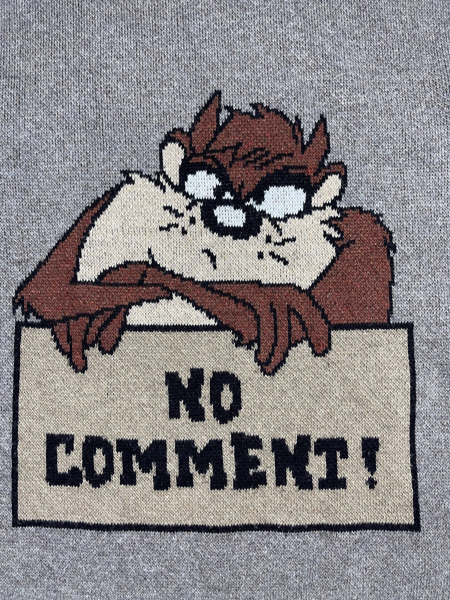 Vintage Warner Bros 2003 Looney Tunes Tasmanian Devil No Comment Knitted Sweatshirt Gray Brown - XL
