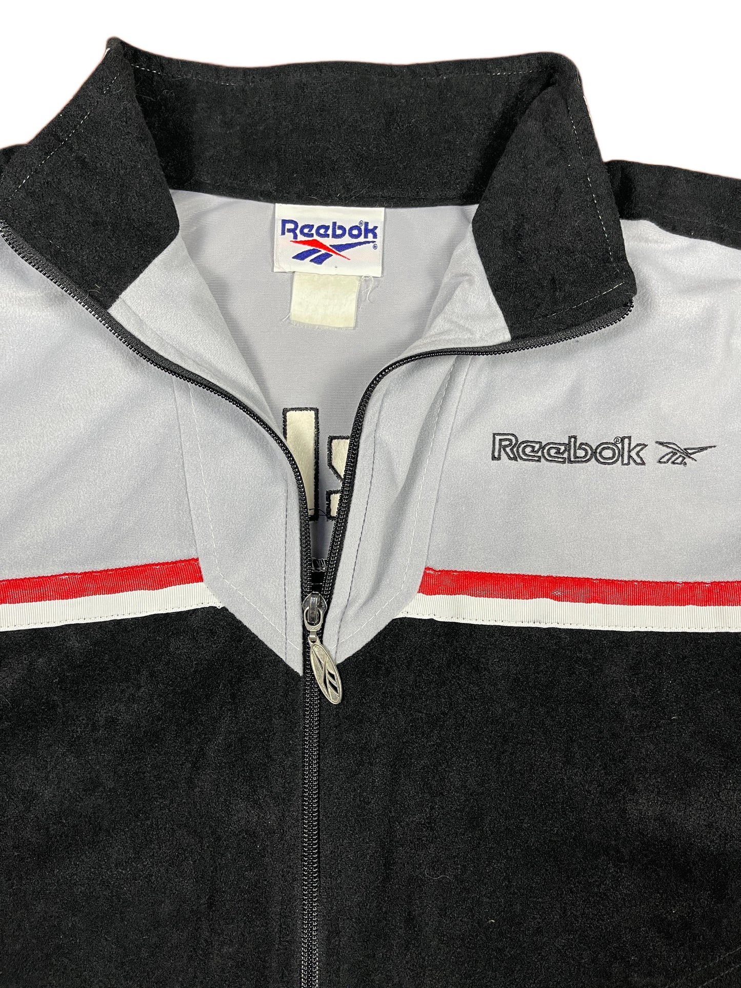 VIntage Reebok Flannel Velur Sport Jacket Black Gray - M