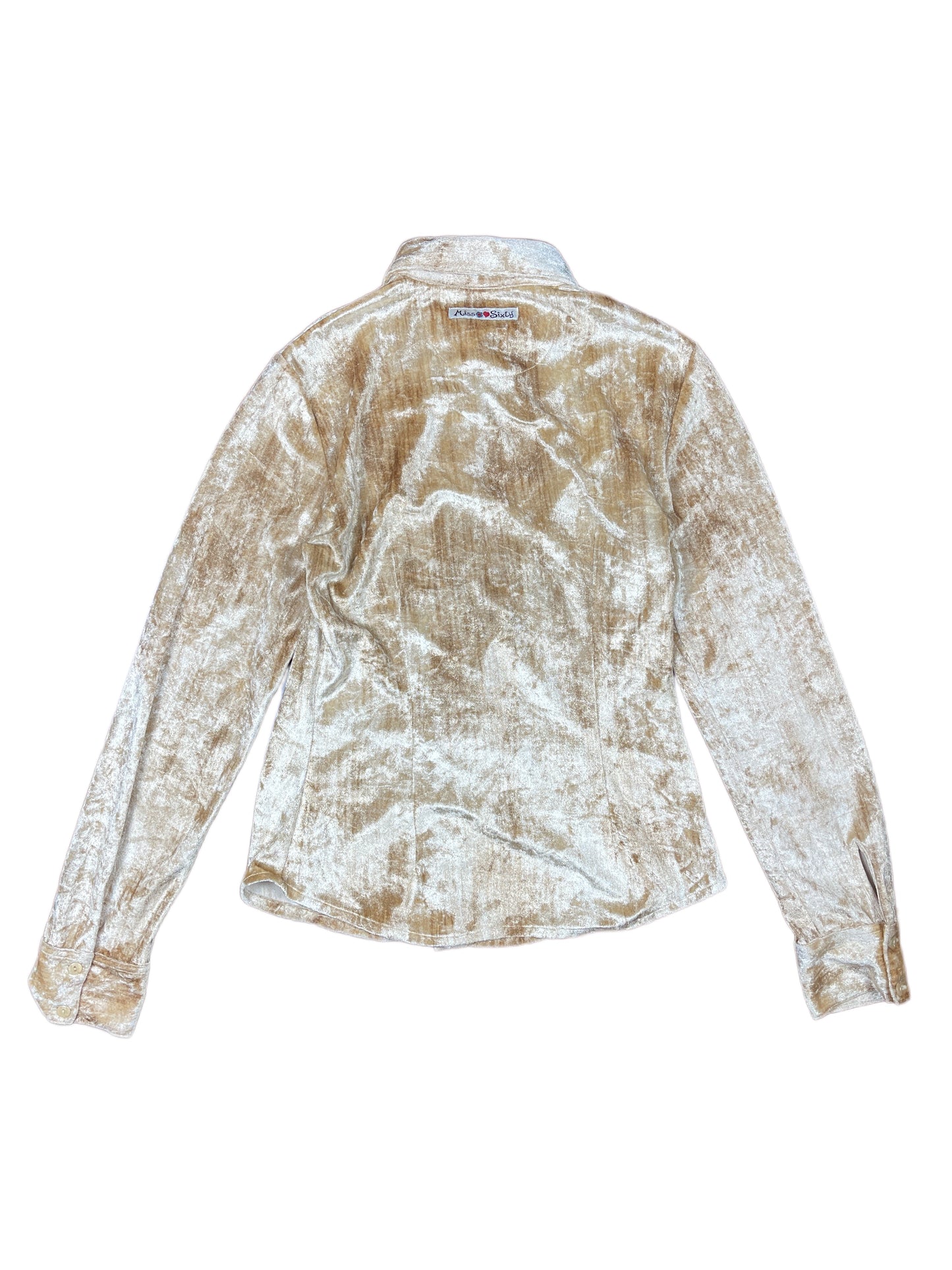 Y2k Miss Sixty Long Sleeve Velvet Shirt Beige Gold - M