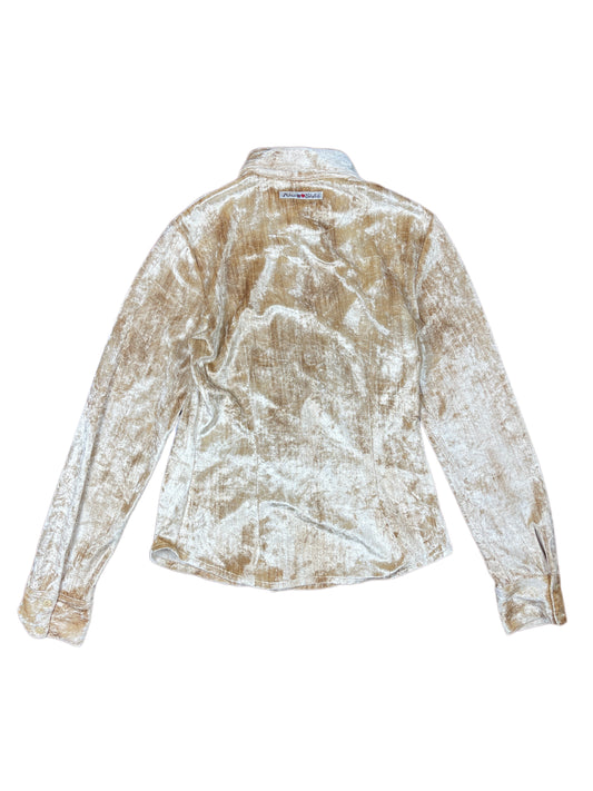 Y2k Miss Sixty Long Sleeve Velvet Shirt Beige Gold - M