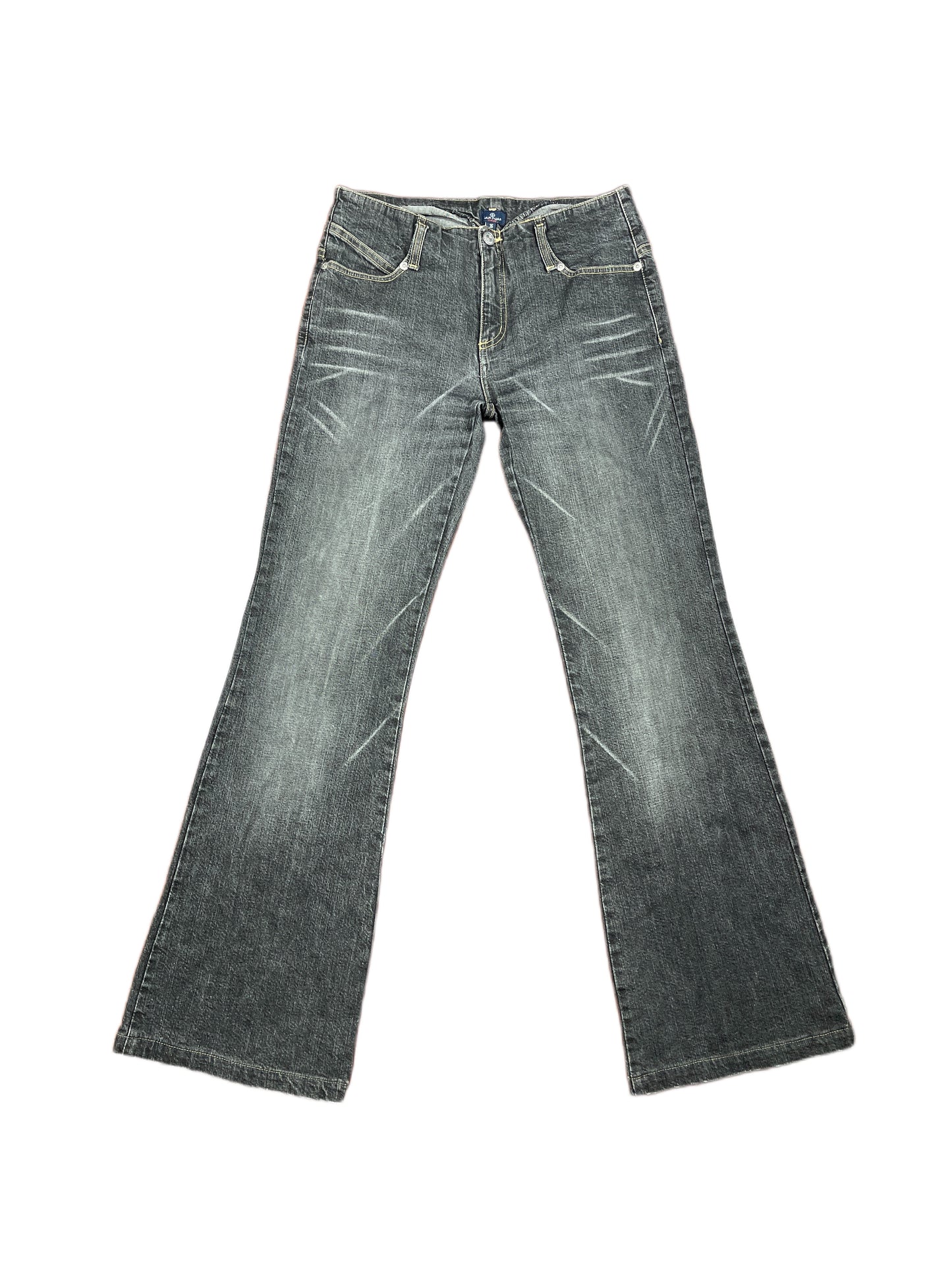 Y2k Naf Naf Flared Stretchy Low Waist Denim Pants Gray - S