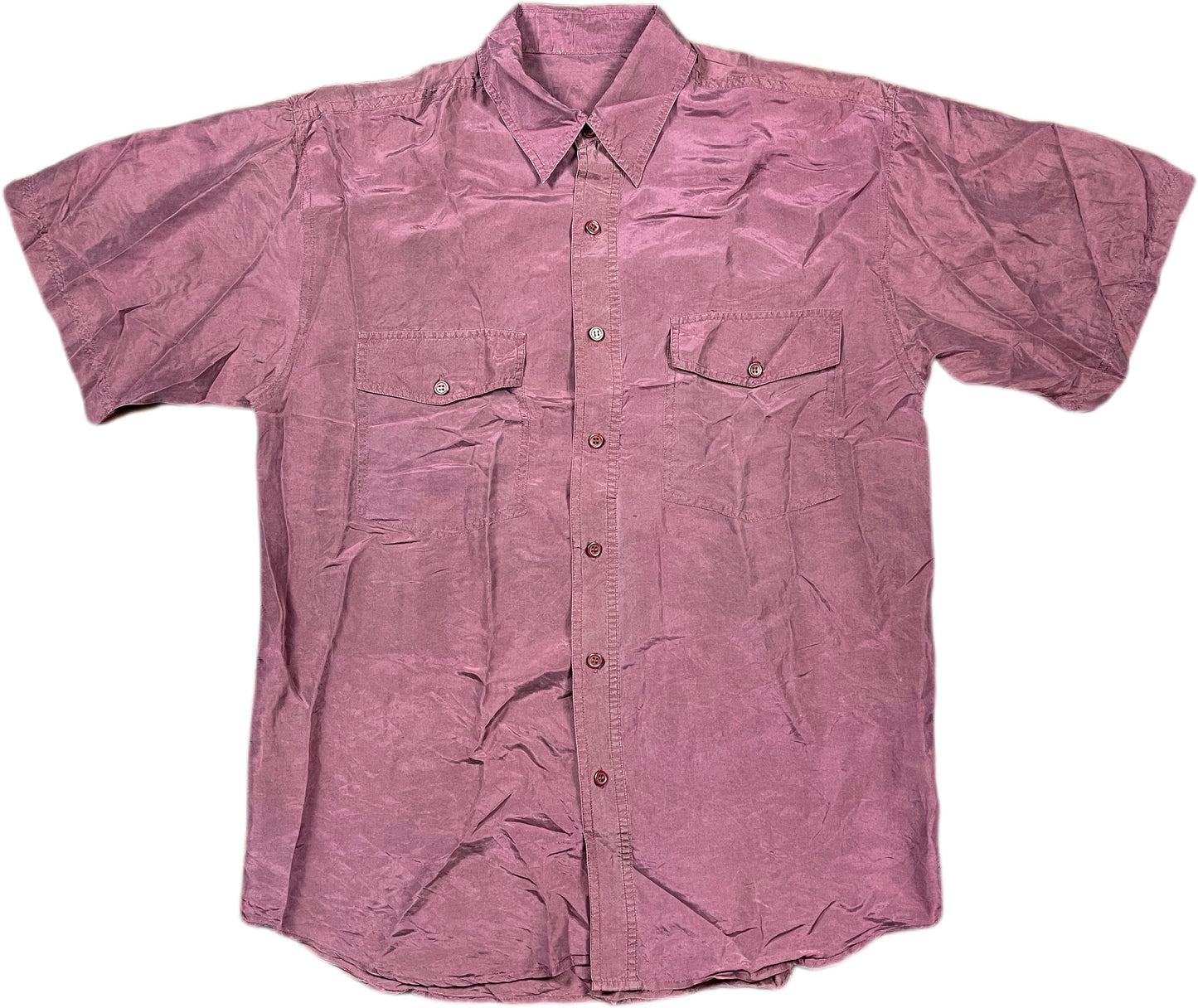 Vintage Silk Short Sleeve Shirt Burgundy L