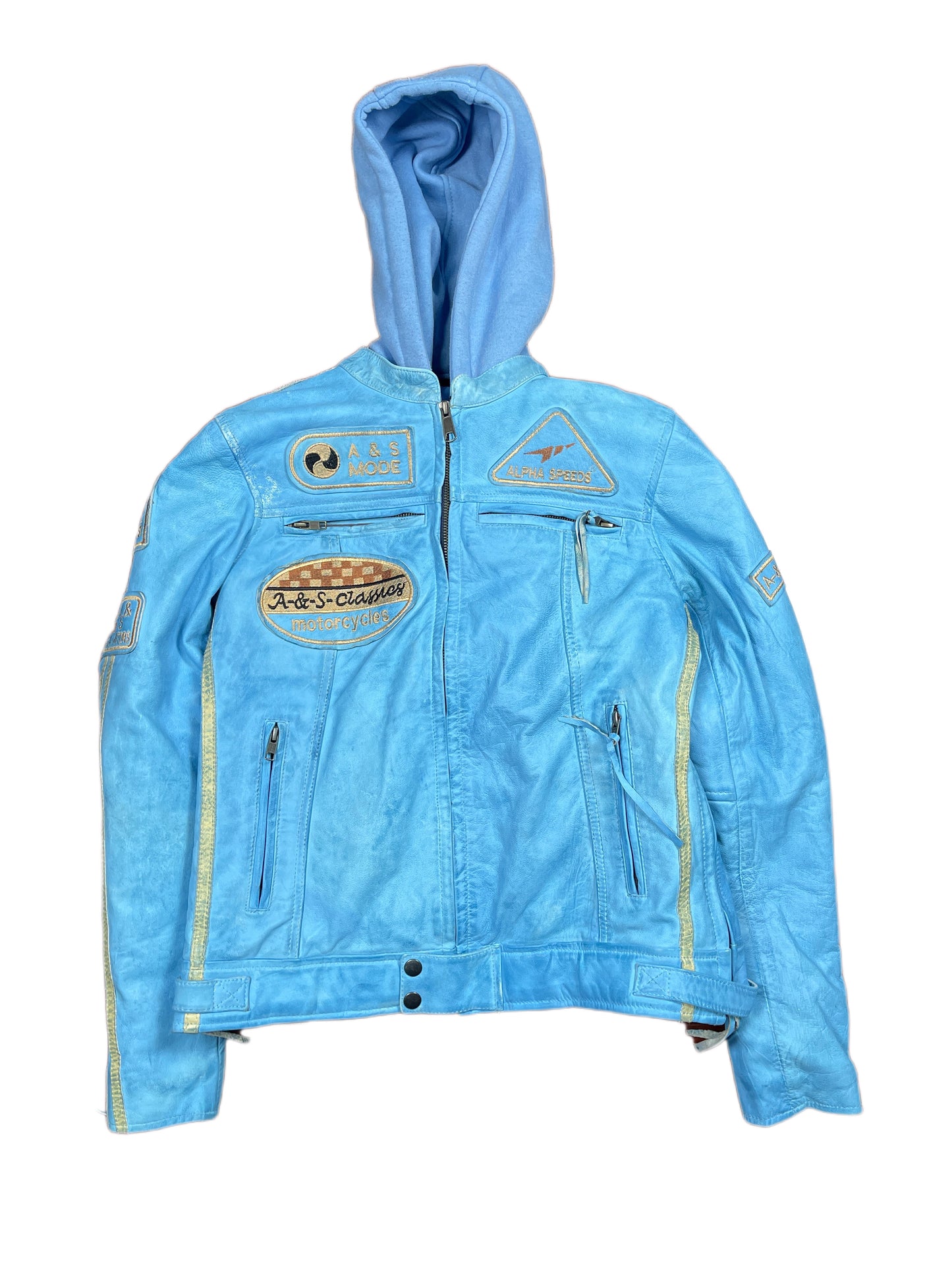 Y2k 2000s Alpha Speeds Racing Leather Jacket Baby Blue S