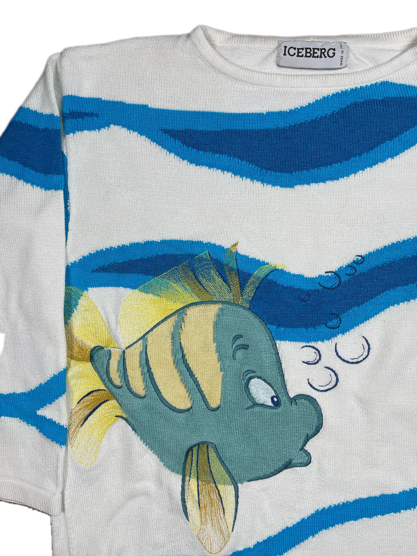 Vintage Iceberg 2001 Arielle Fish Knitted Sweatshirt White - S