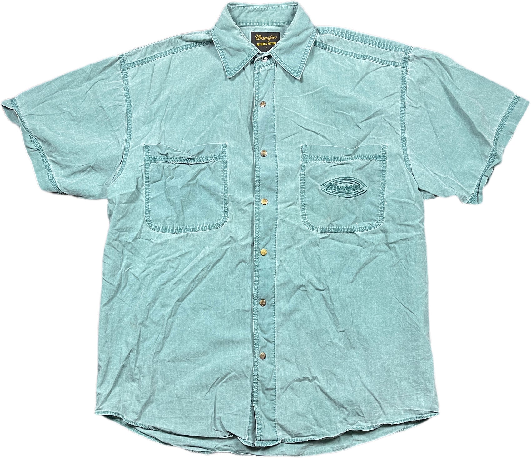 Vintage 90s Wrangler Short Sleeve Shirt Blue Cotton L