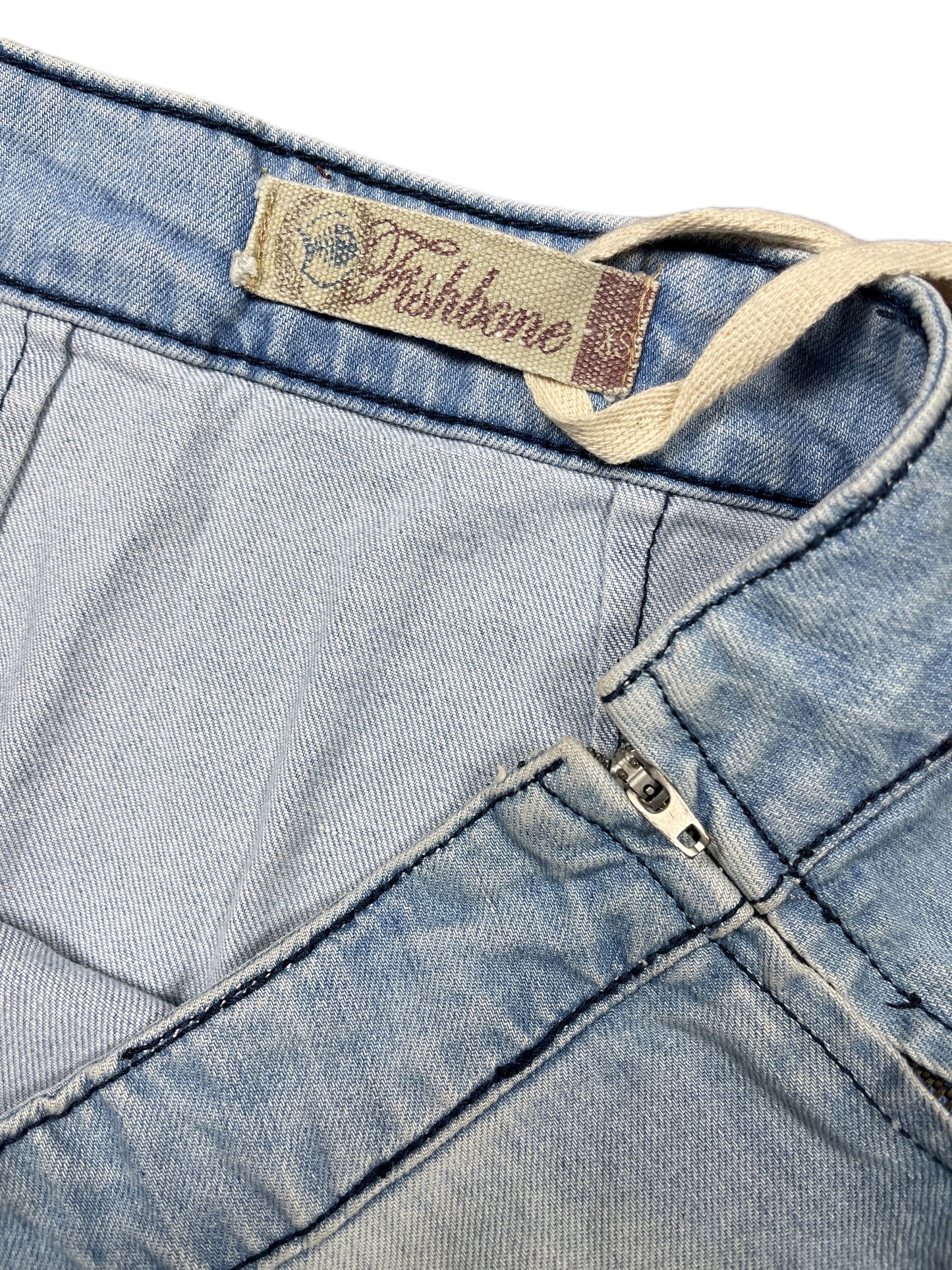 Y2k Fishbone Denim Skirt Blue - XS