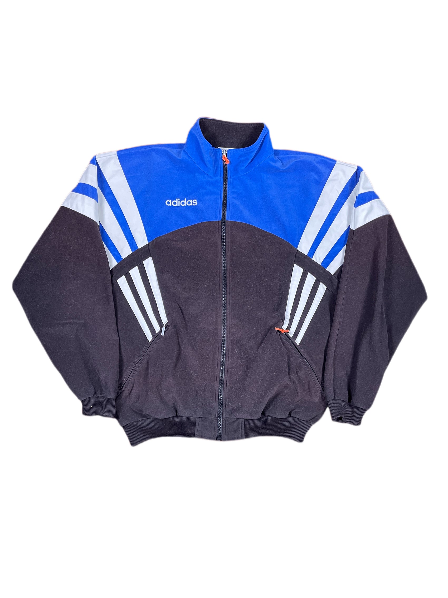 Vintage 90s Adidas Flannel Velur Sport Jacket Blue Black - L