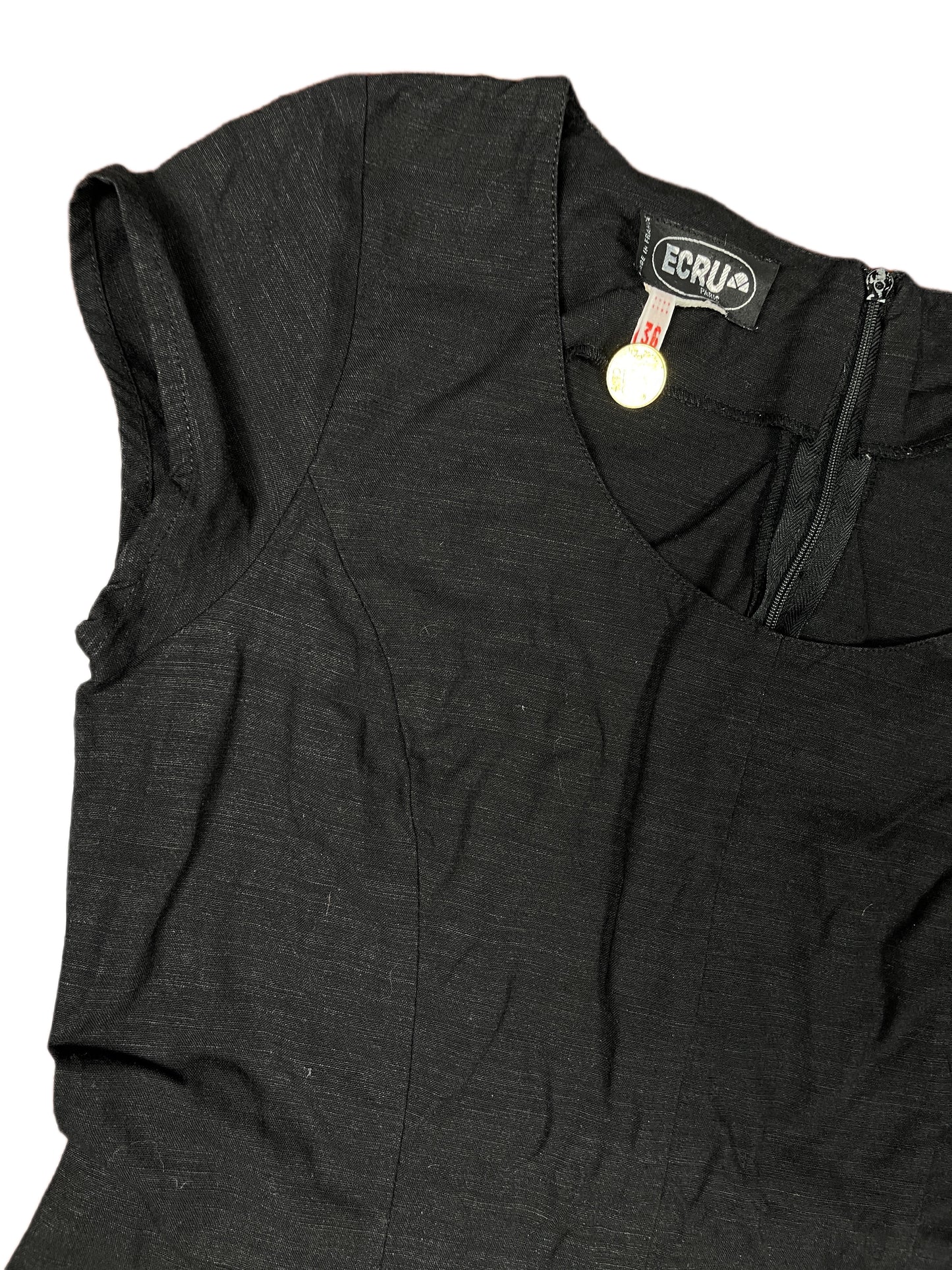 Vintage Ecru Paris Short Sleeve Dress Black - S