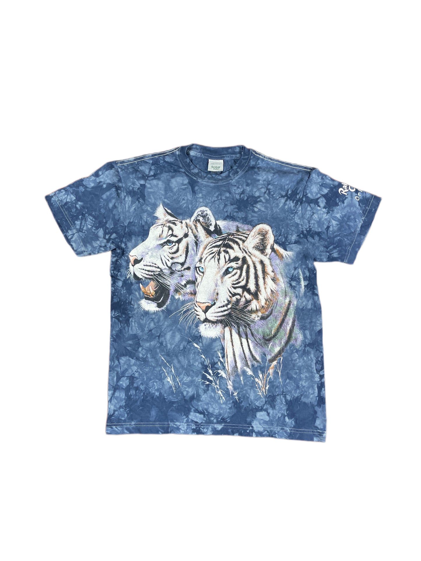 Vintage Rainforest Cafe White Tiger T-Shirt Blue Batik - M