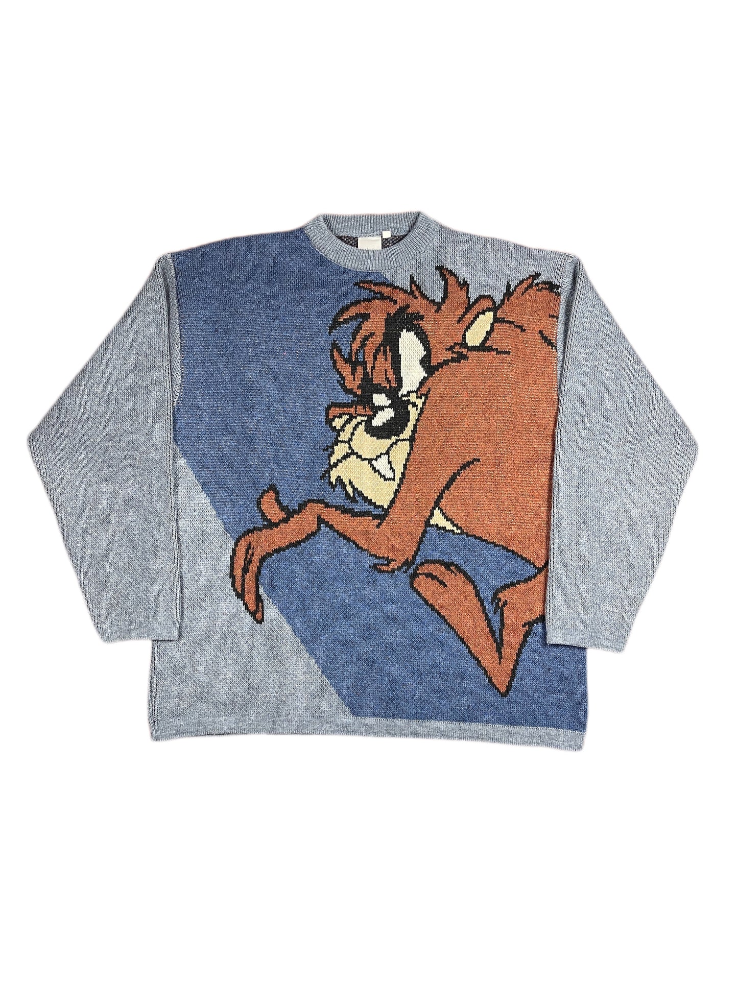 Vintage Looney Tunes 2004 Warner Bros Chunky Knitted Sweatshirt Blue Brown - L