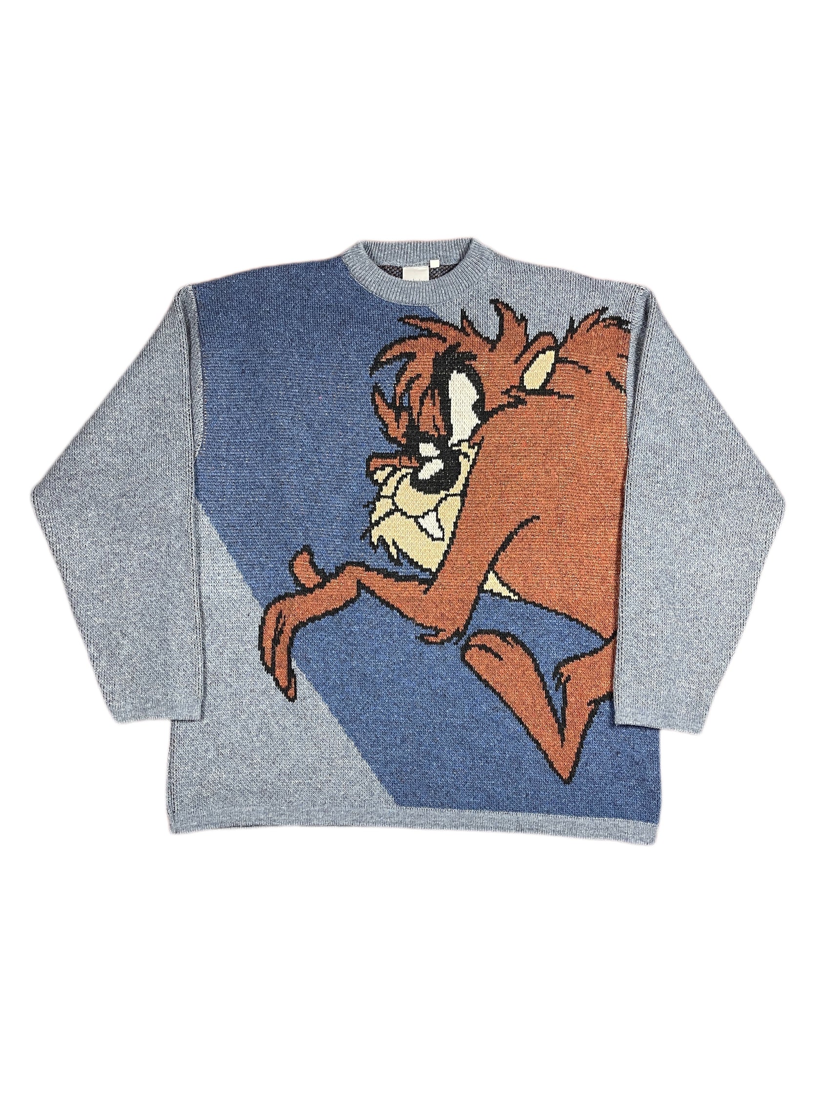 Vintage Looney Tunes 2004 Warner Bros Chunky Knitted Sweatshirt Blue Brown - L