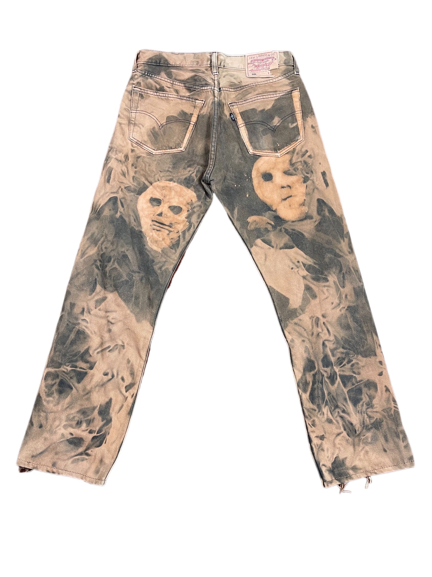 Vintage Levi's 501 Denim Pants Custom Faces Bleached Brown S/M