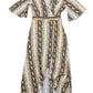 Short Sleeve Dress Snake Pattern Gold White - S